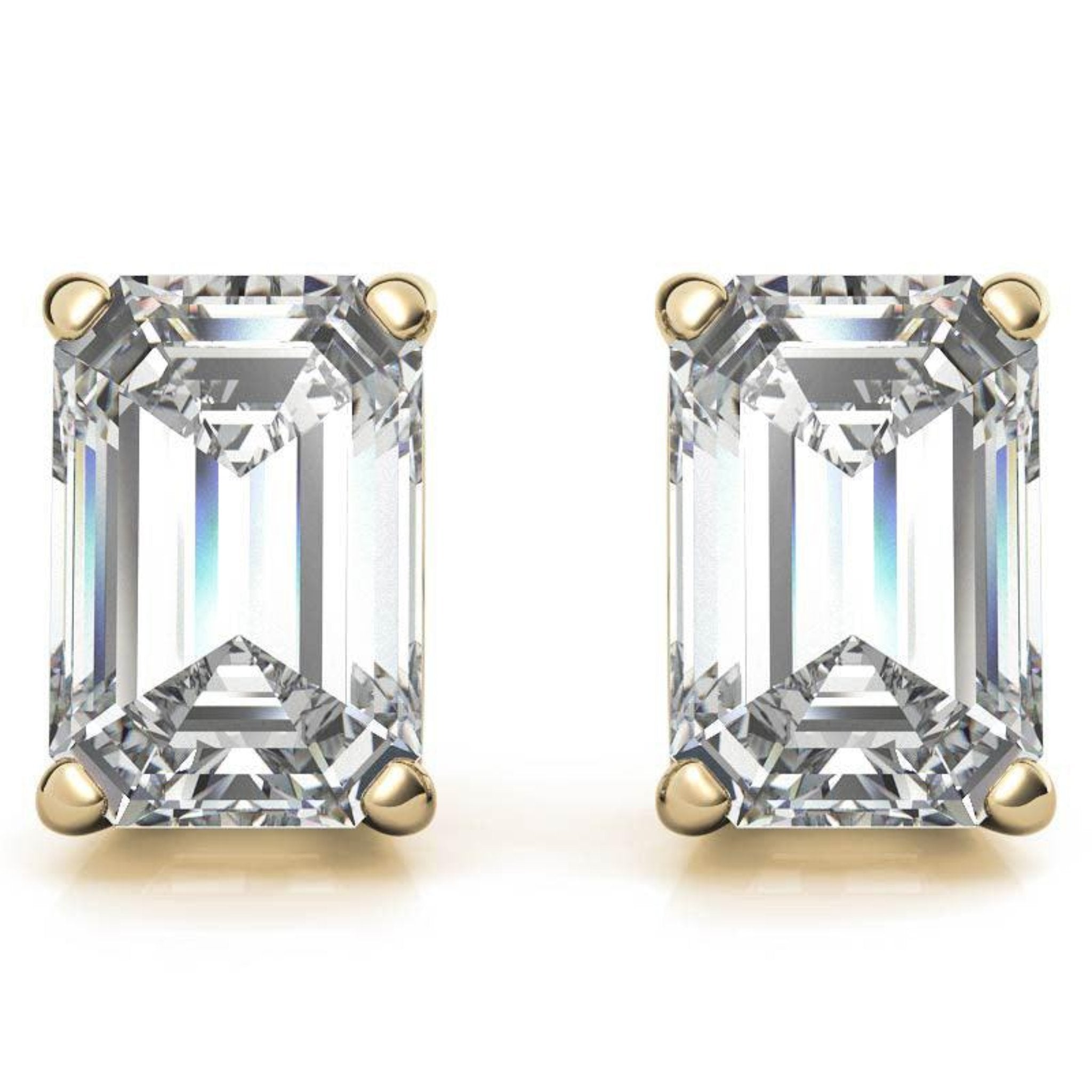 Rectangular Solitaire Yellow Gold Silver Prong Set Earring For Woman