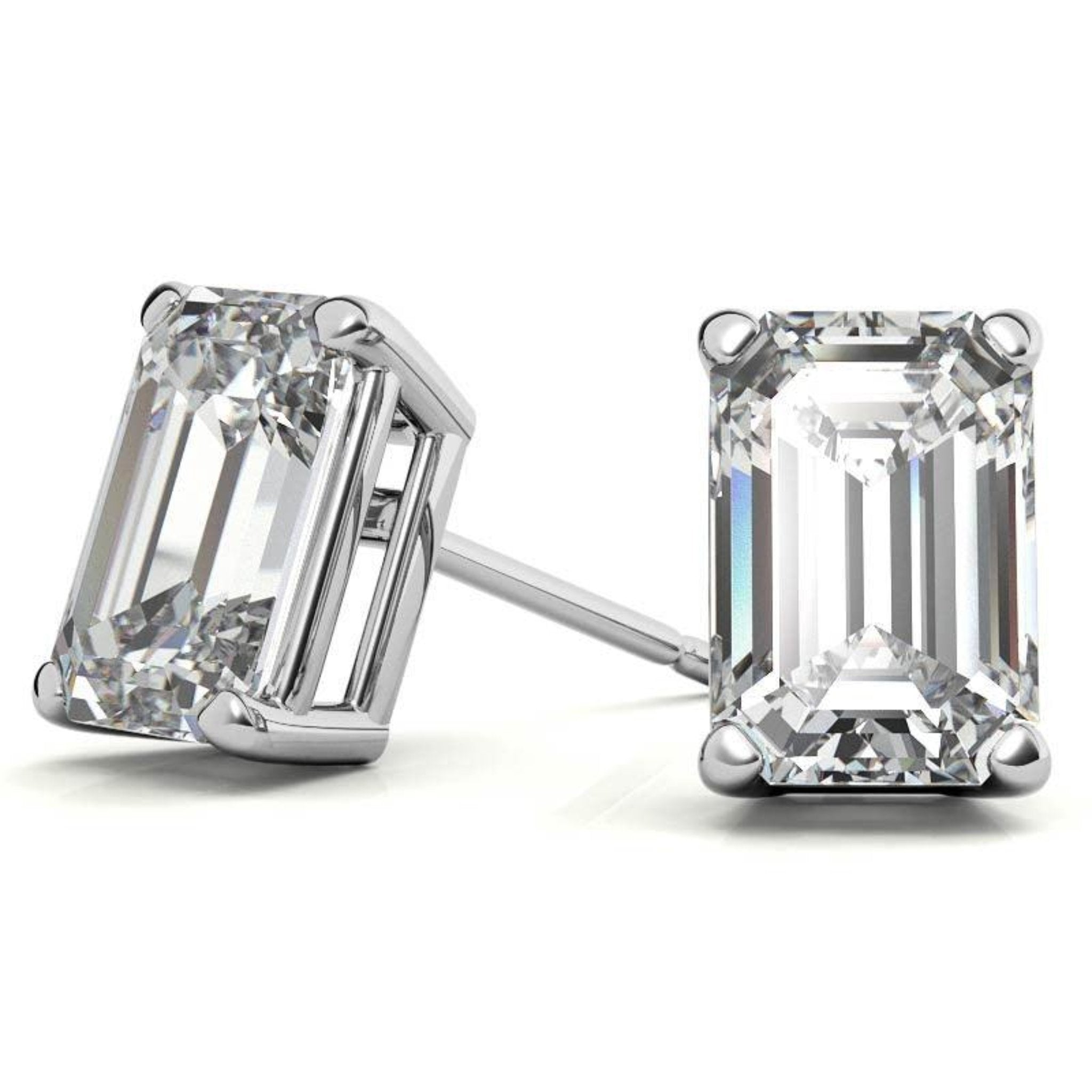 Rectangular Solitaire White Gold Silver Prong Set Earring For Woman