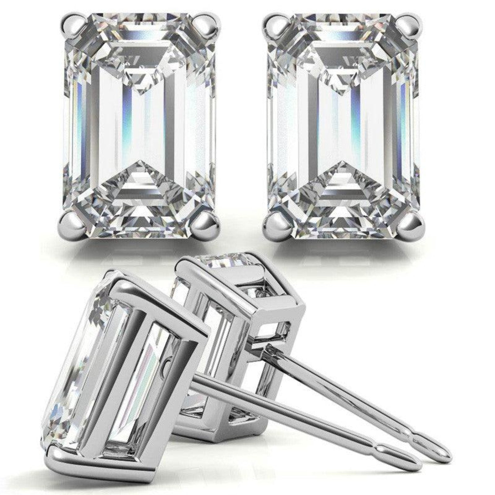 Rectangular Solitaire White Gold Silver Prong Set Earring For Woman