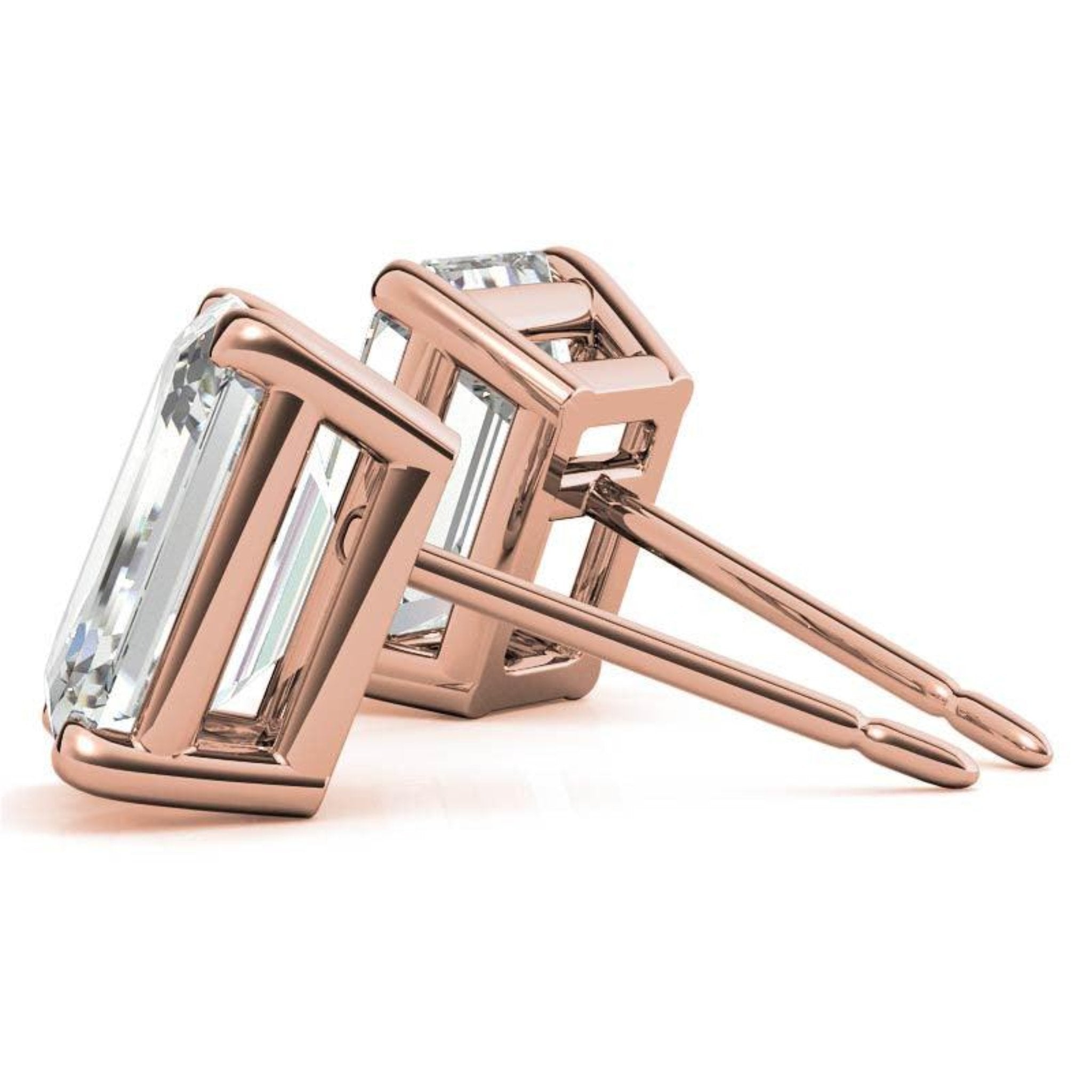 Rectangular Solitaire Rose Gold Silver Prong Set Earring For Woman