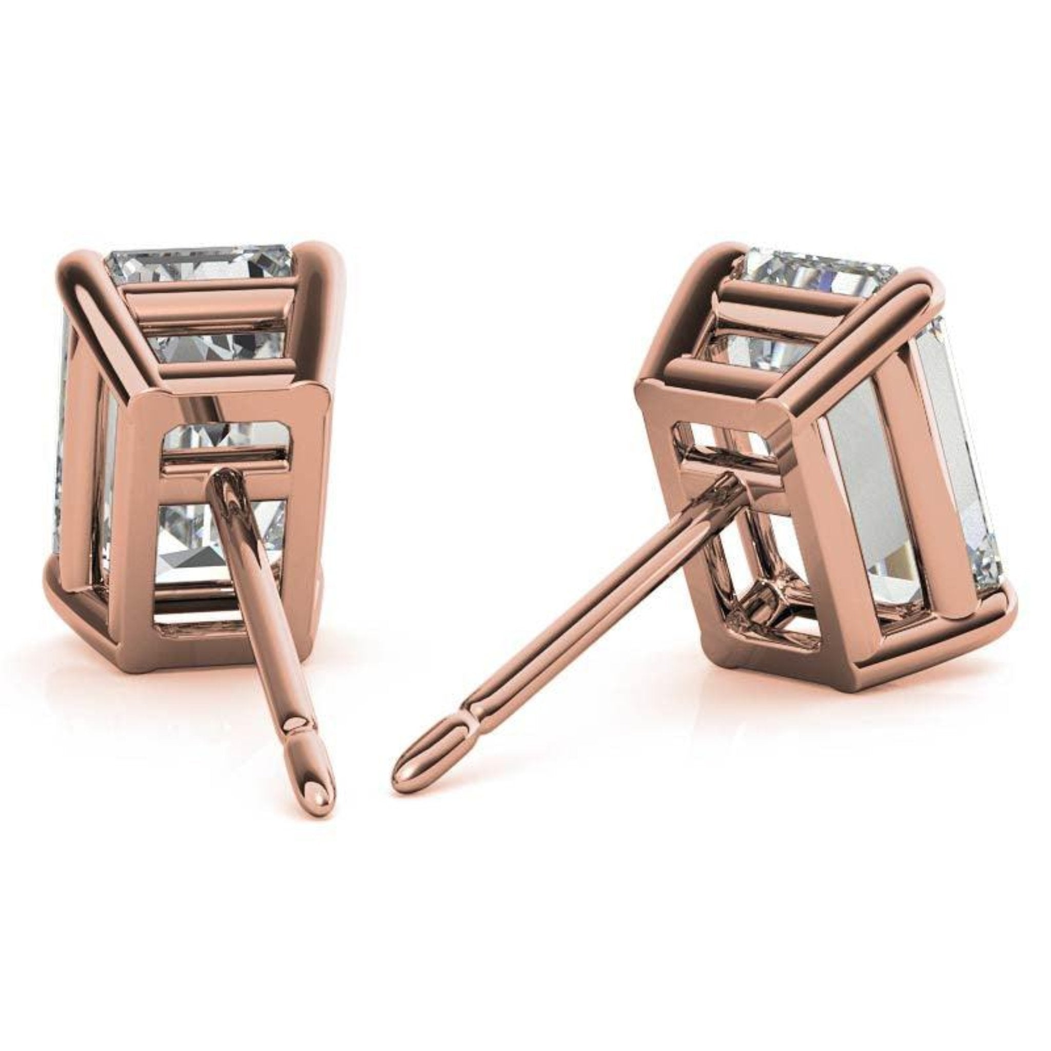 Rectangular Solitaire Rose Gold Silver Prong Set Earring For Woman