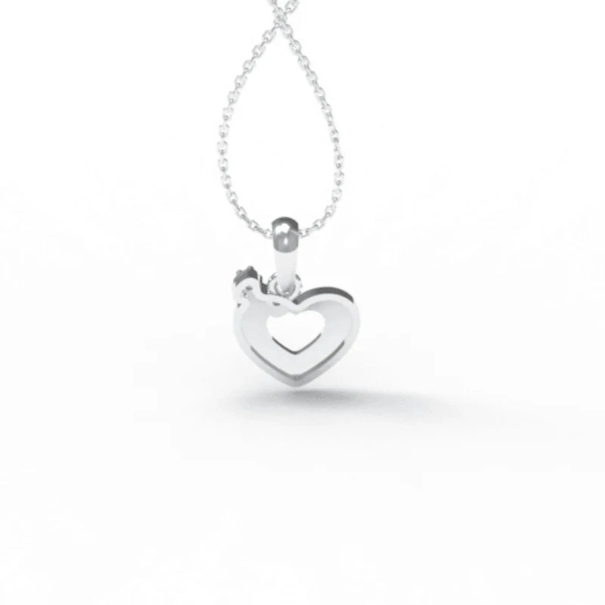 Silver Pink Enamel Accent Mini Playful Cutout Heart White Gold Pendant For Kids