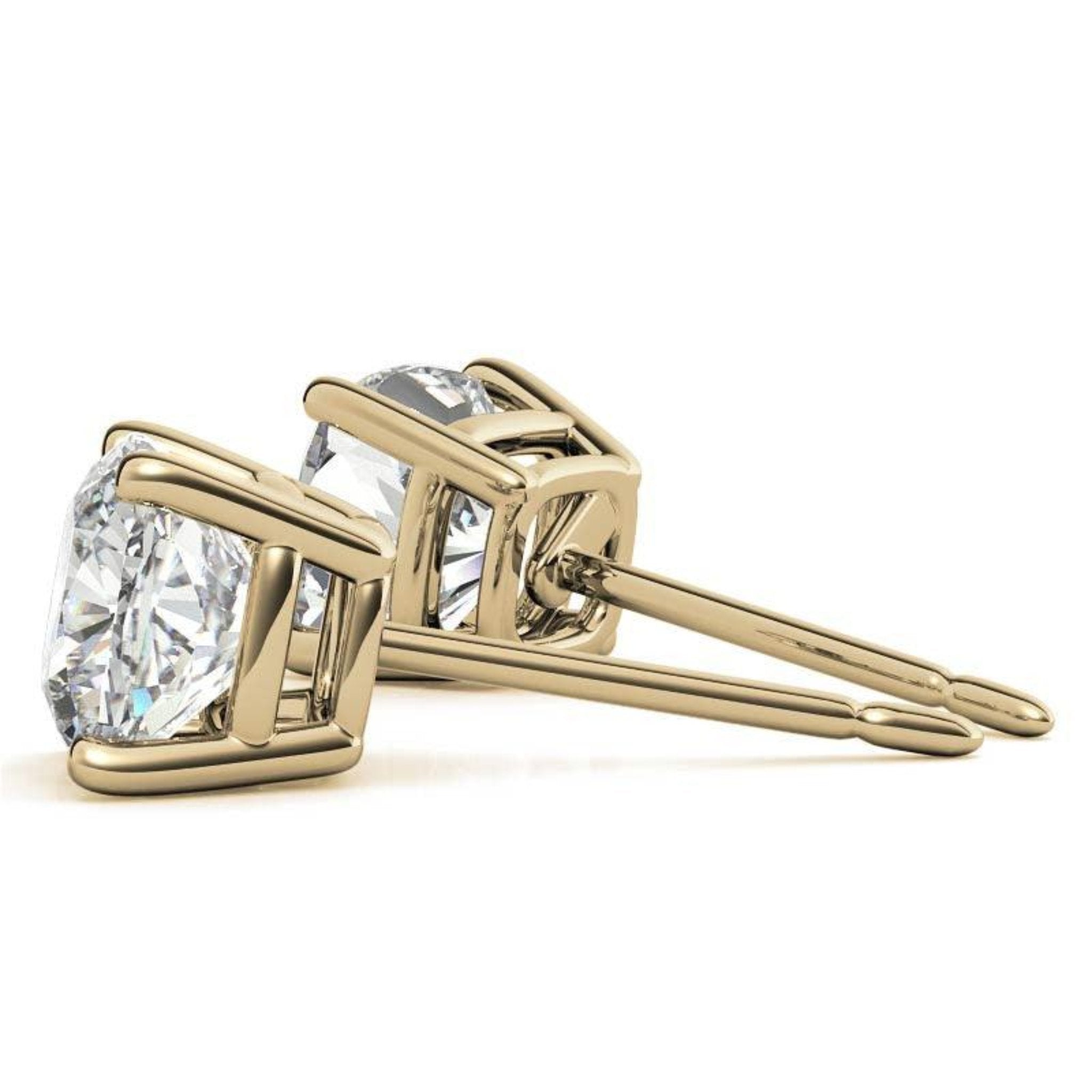 Cushion-Cut Solitaire Yellow Gold Silver Prong-Set Earrings for Women