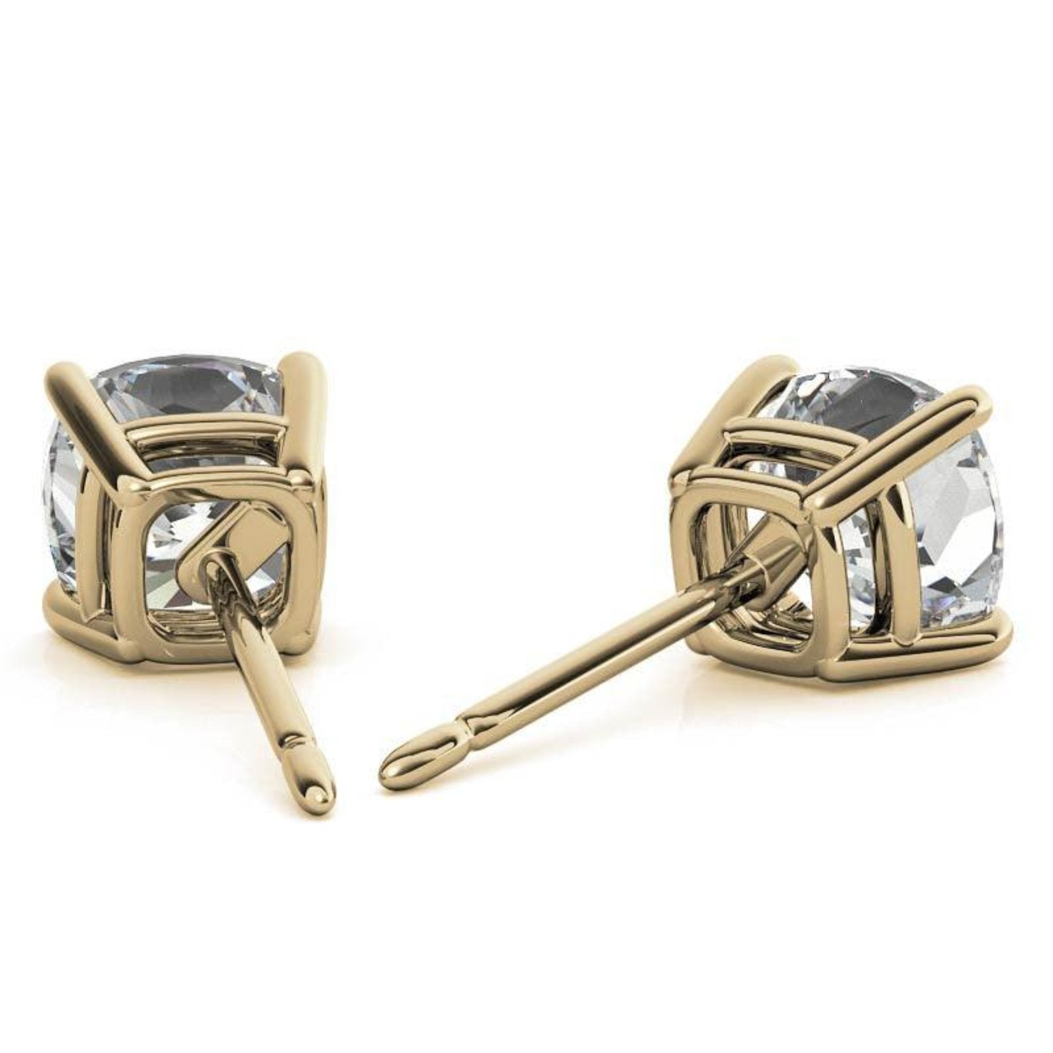 Cushion-Cut Solitaire Yellow Gold Silver Prong-Set Earrings for Women