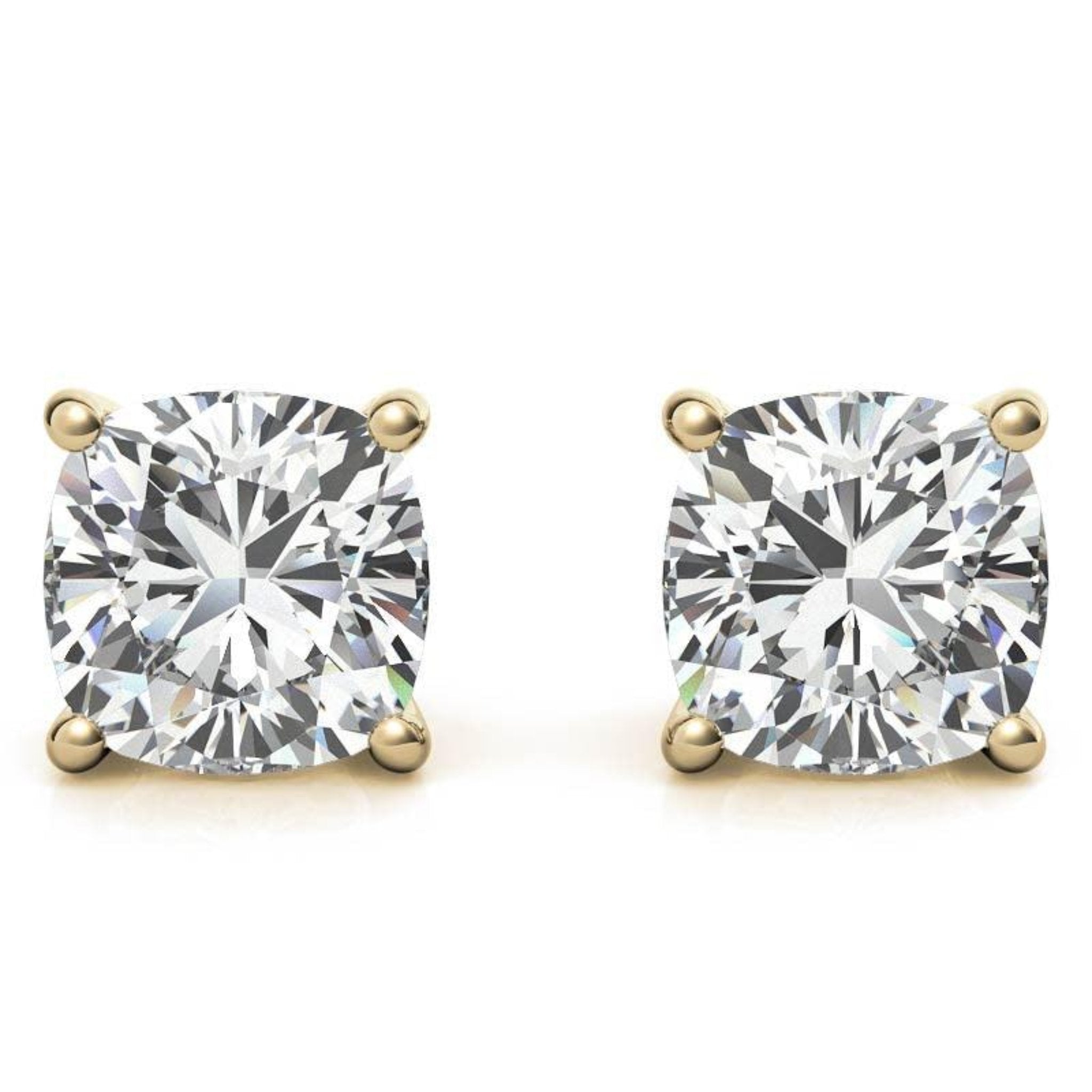 Cushion-Cut Solitaire Yellow Gold Silver Prong-Set Earrings for Women