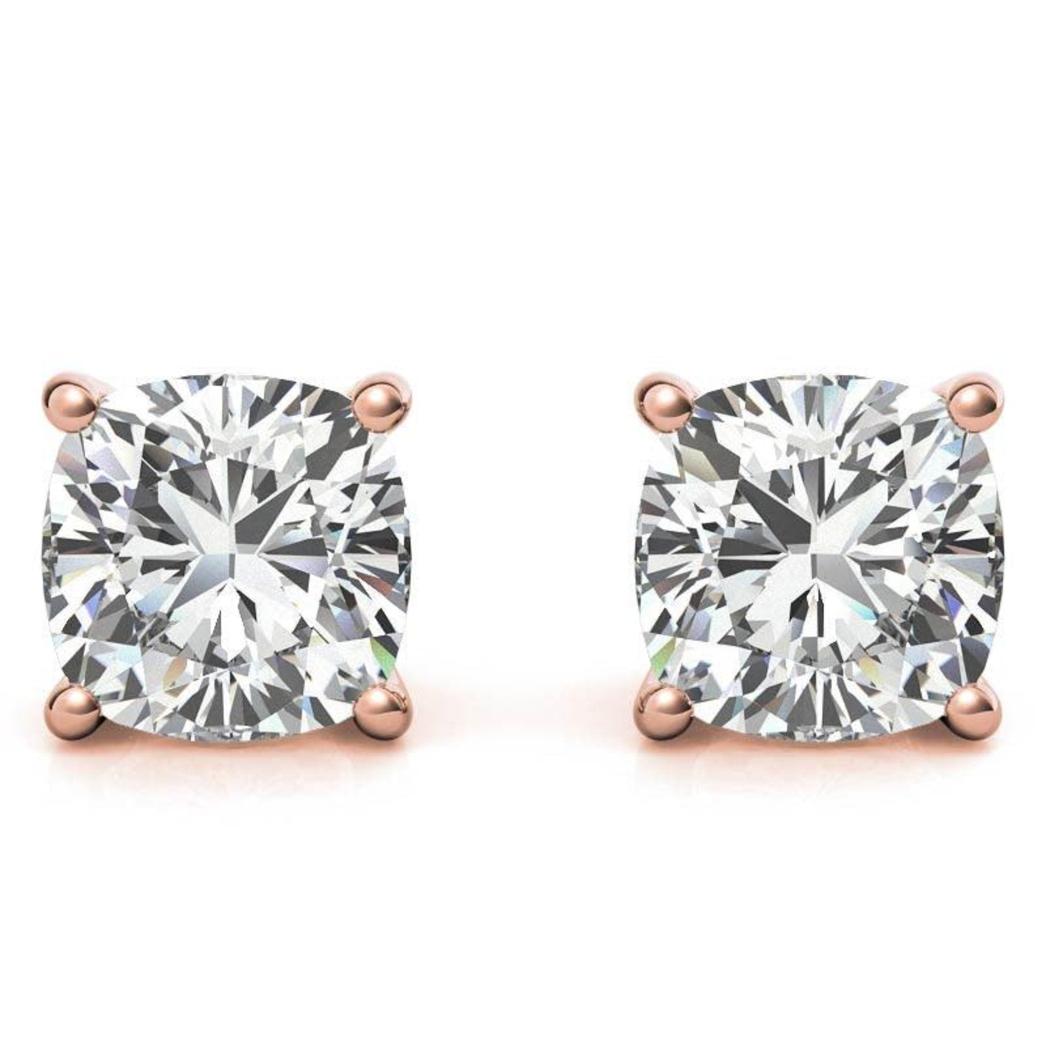 Cushion-Cut Solitaire Rose Gold Silver Prong-Set Earrings for Women