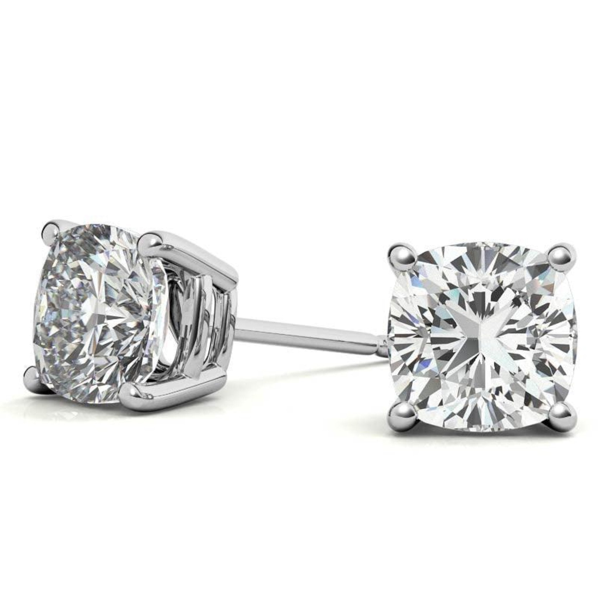 Cushion-Cut Solitaire White Gold Silver Prong-Set Earrings for Women