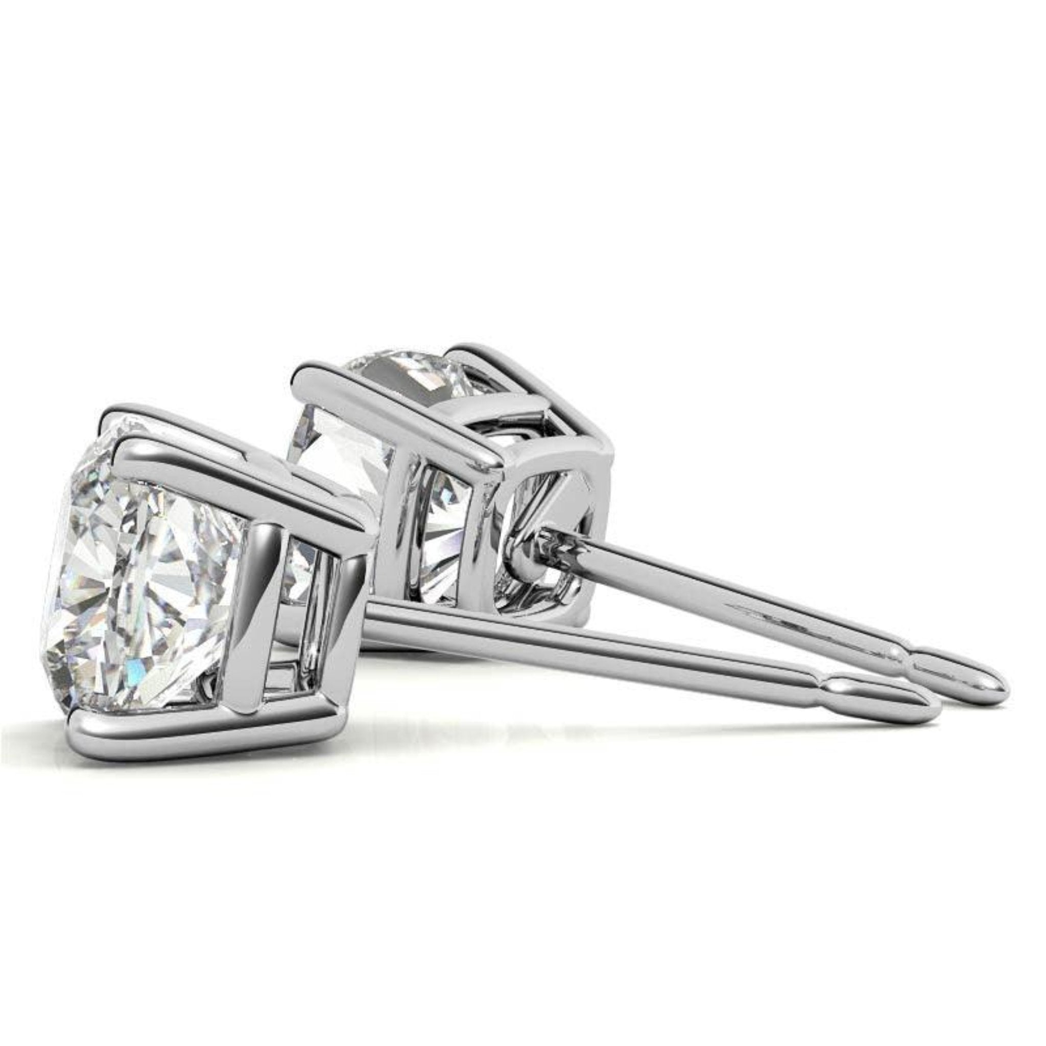 Cushion-Cut Solitaire White Gold Silver Prong-Set Earrings for Women