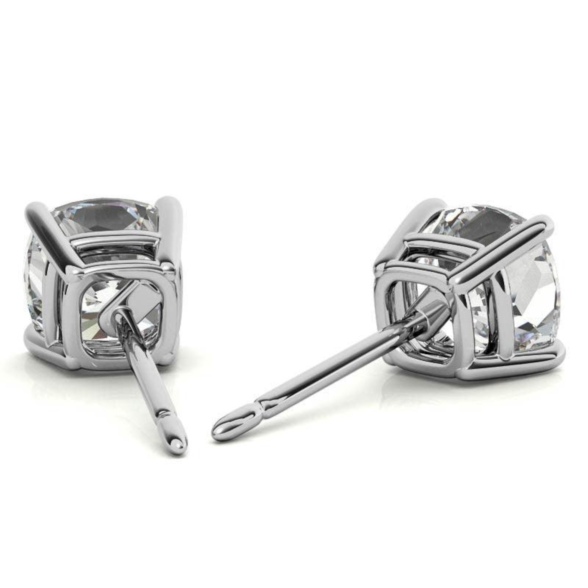 Cushion-Cut Solitaire White Gold Silver Prong-Set Earrings for Women