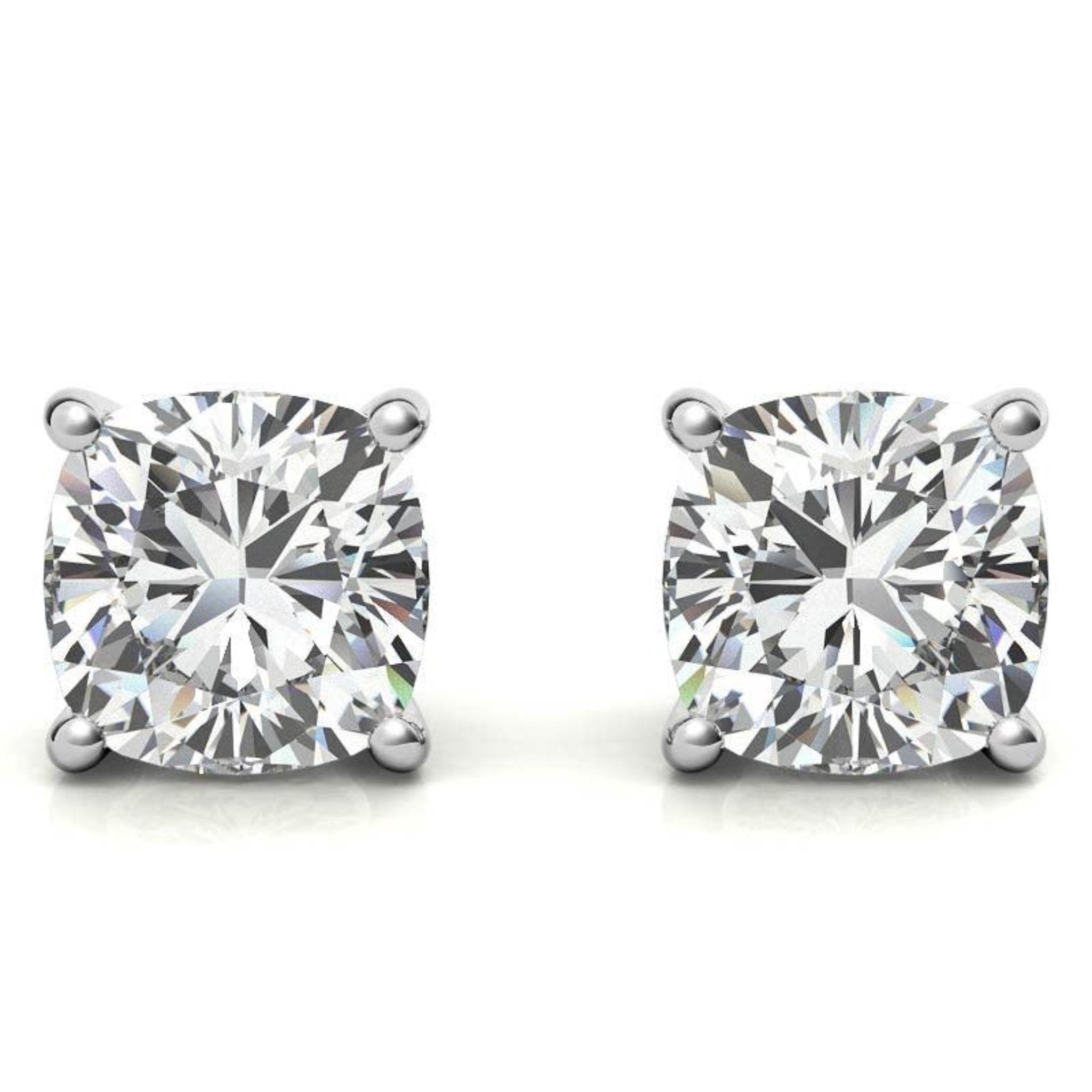 Cushion-Cut Solitaire White Gold Silver Prong-Set Earrings for Women