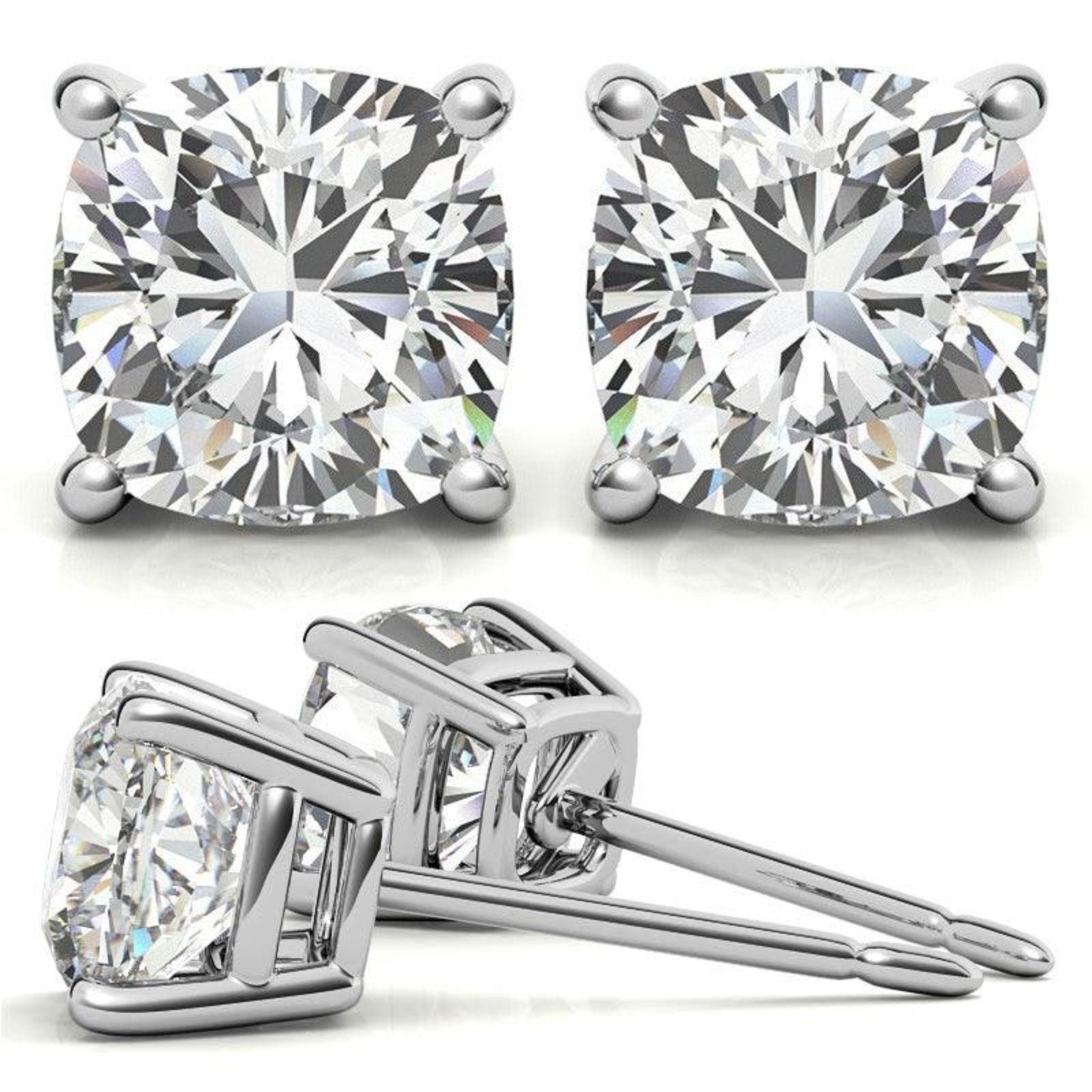 Cushion-Cut Solitaire White Gold Silver Prong-Set Earrings for Women