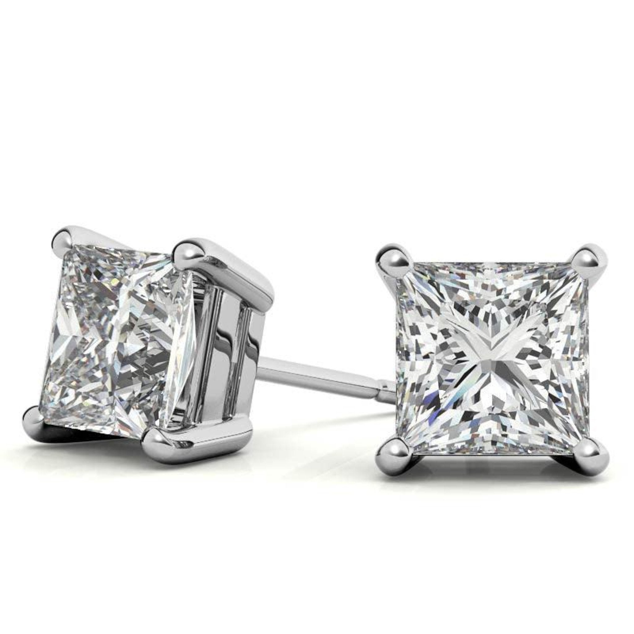 Square Princess-Cut White Gold Silver Luxury Solitaire Diamond Stud Earrings For Woman