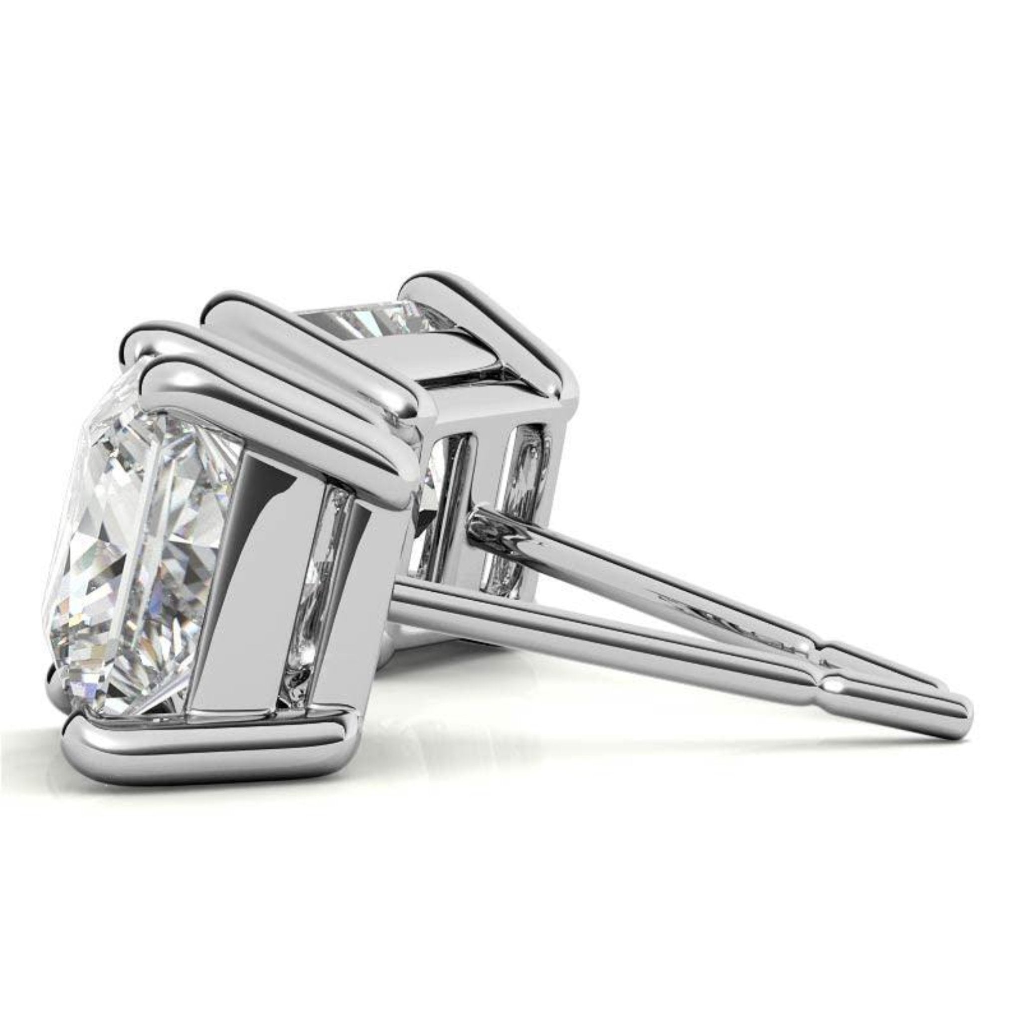 Square Princess-Cut White Gold Silver Luxury Solitaire Diamond Stud Earrings For Woman