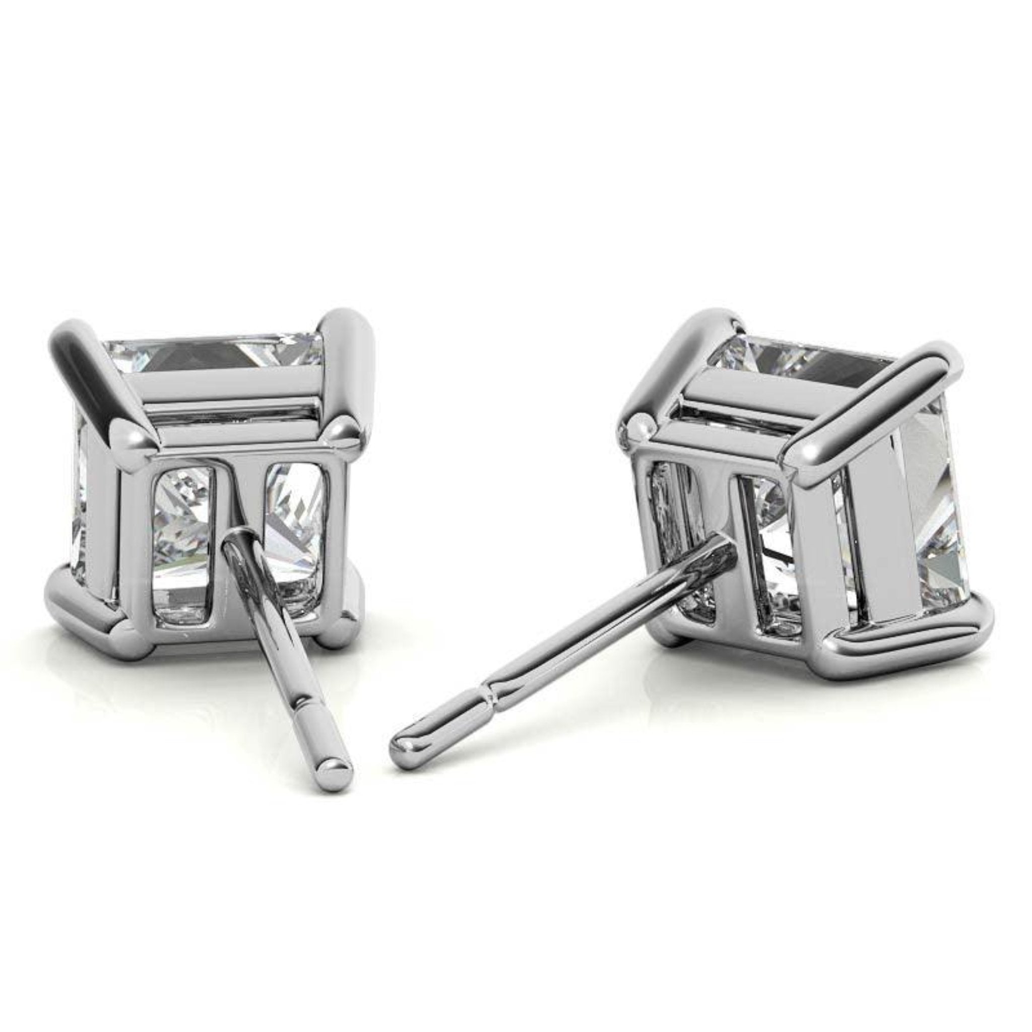 Square Princess-Cut White Gold Silver Luxury Solitaire Diamond Stud Earrings For Woman