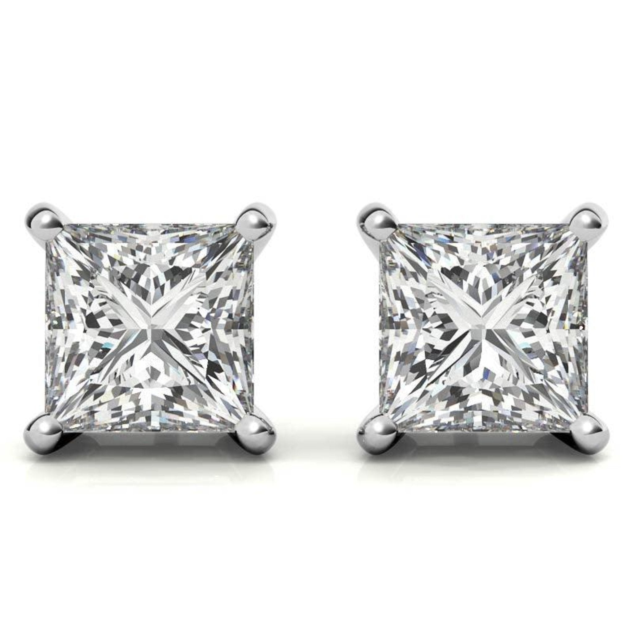 Square Princess-Cut White Gold Silver Luxury Solitaire Diamond Stud Earrings For Woman