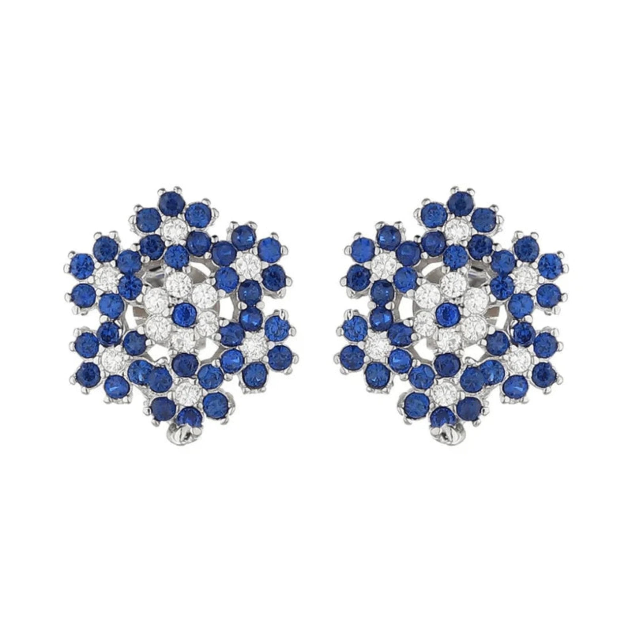 Silver Blue Sapphire-Accented Stud Starry Florette White Gold Earring For Woman