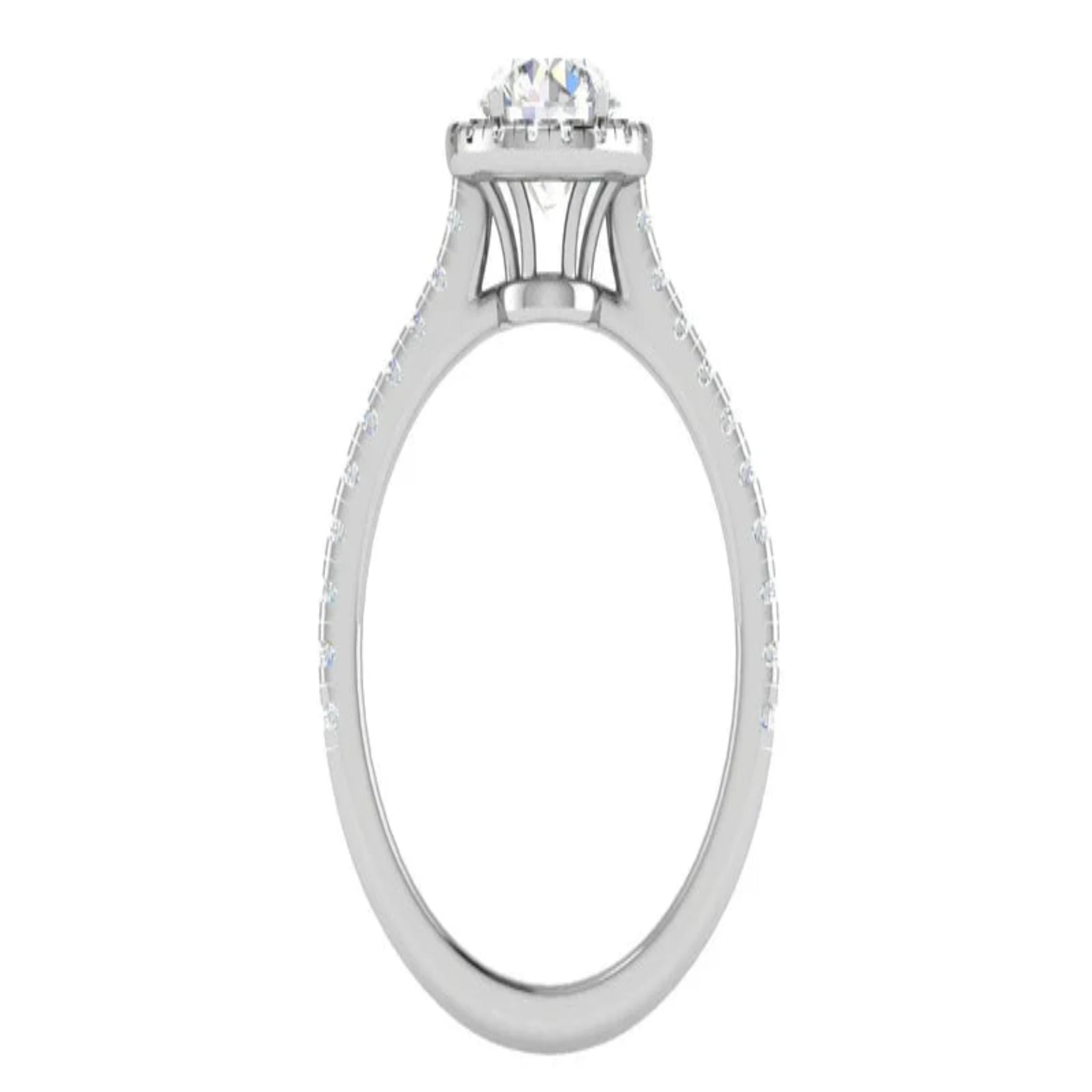 Elegant Halo Round Solitaire White Gold Silver Bridal Ring for Woman