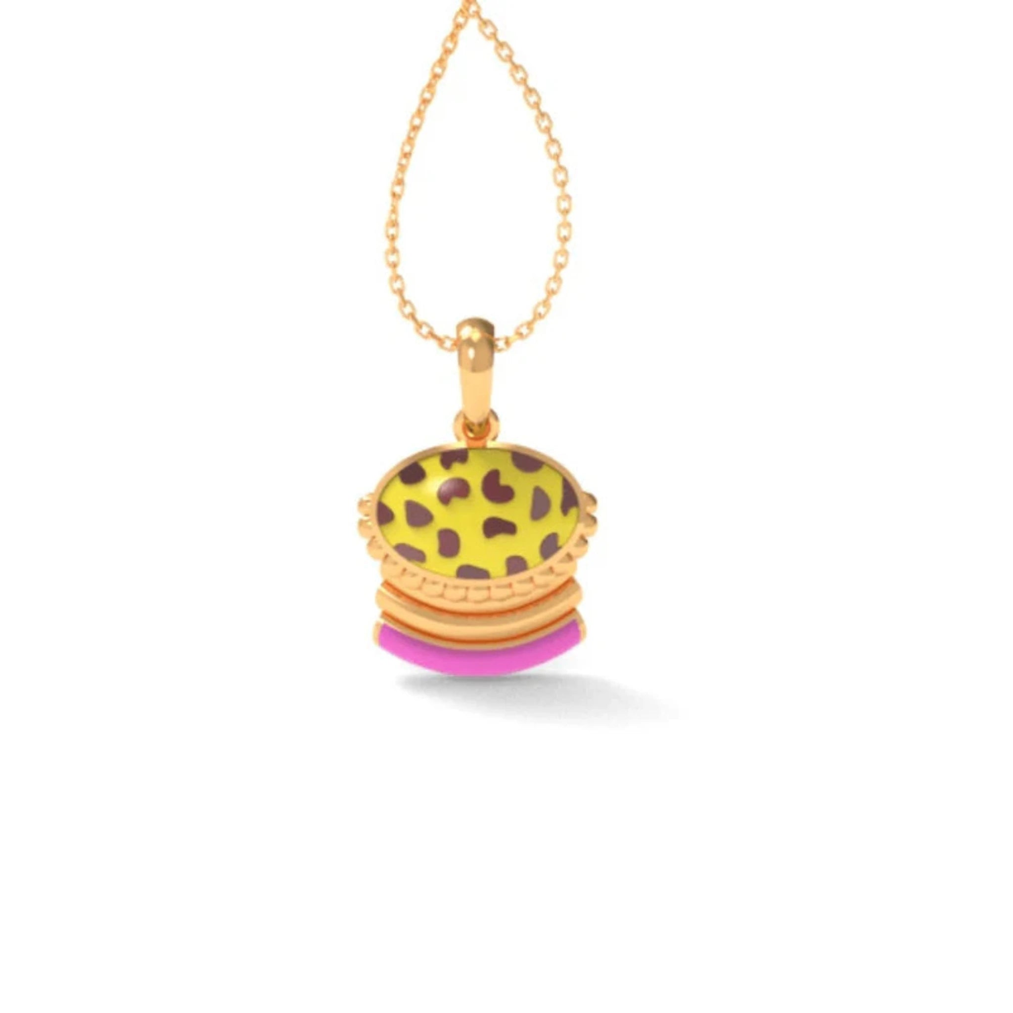 Quirky Yellow & Pink Enamel Silver Yellow Gold Macaron Pendant For Kids