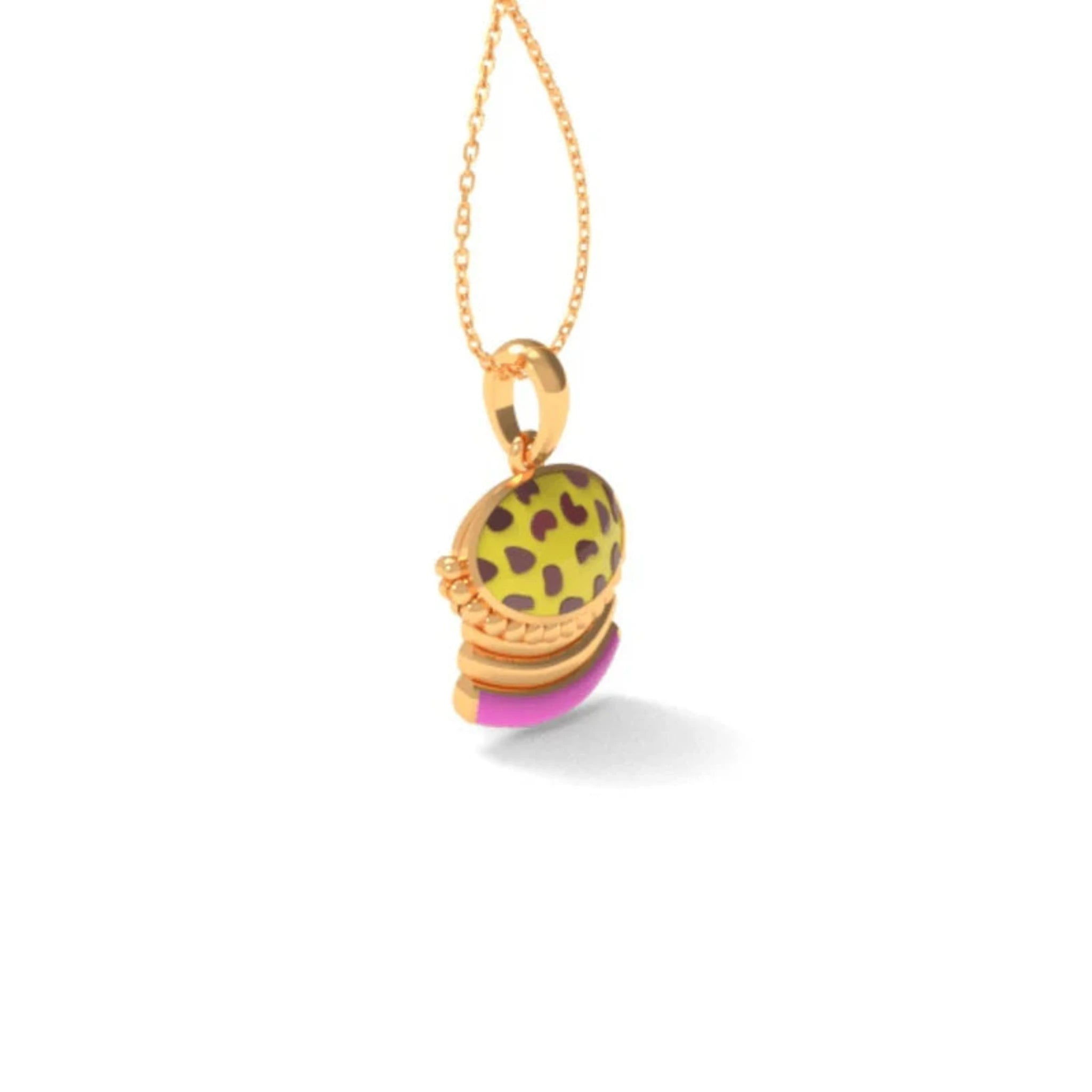 Quirky Yellow & Pink Enamel Silver Yellow Gold Macaron Pendant For Kids