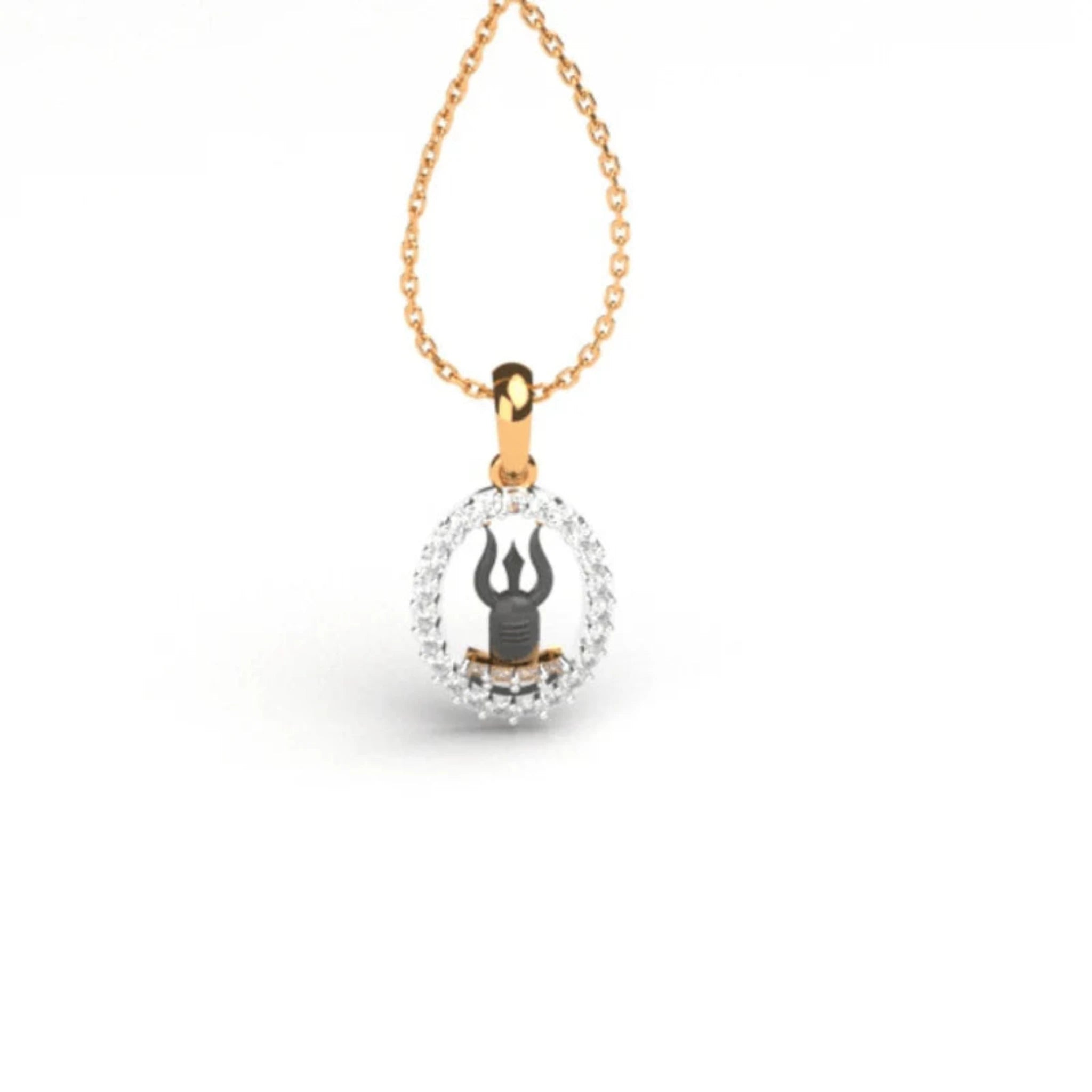 Compact Two-Tone Oval Silver Yellow Gold Dark Trishul Pendant for Kids