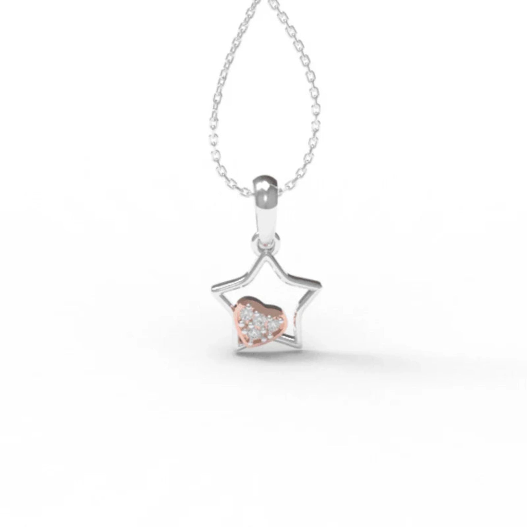 Silver Celestial Twinkling Star Rose Gold Heart Combo White Gold Pendant For Kids