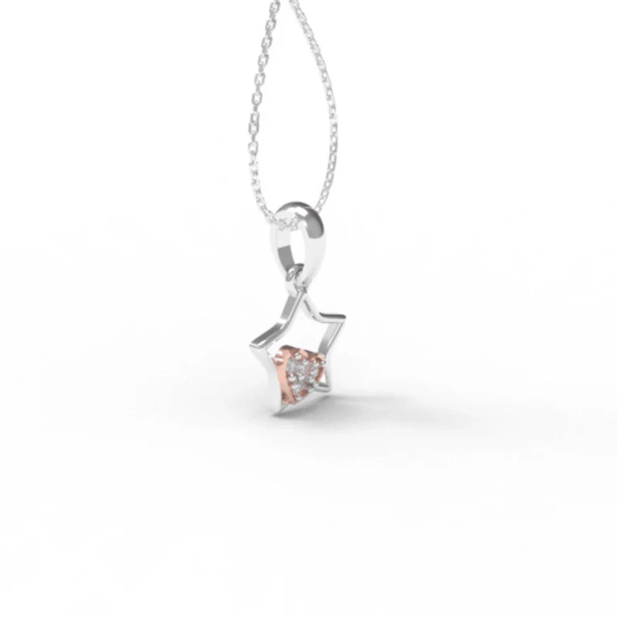 Silver Celestial Twinkling Star Rose Gold Heart Combo White Gold Pendant For Kids