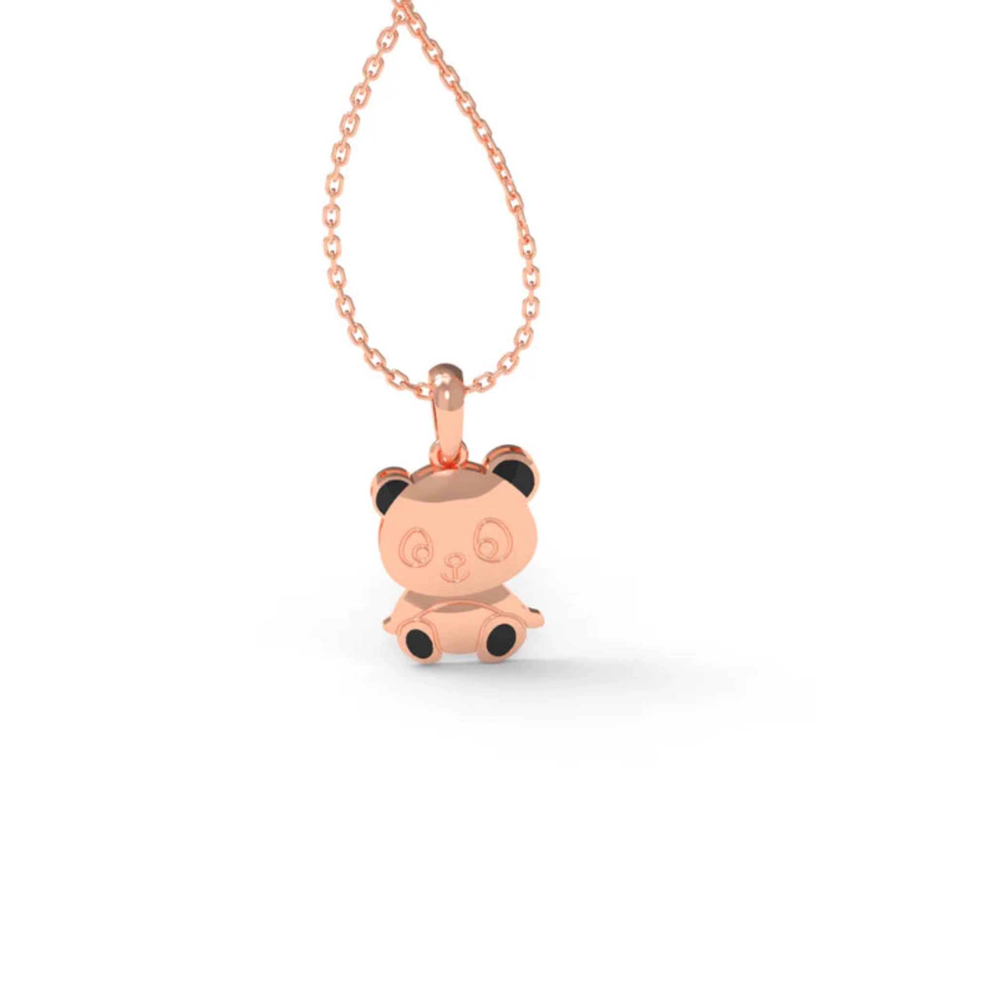 Black Enamel Silver Rose Gold Friendly Panda Bear Pendant for Kids