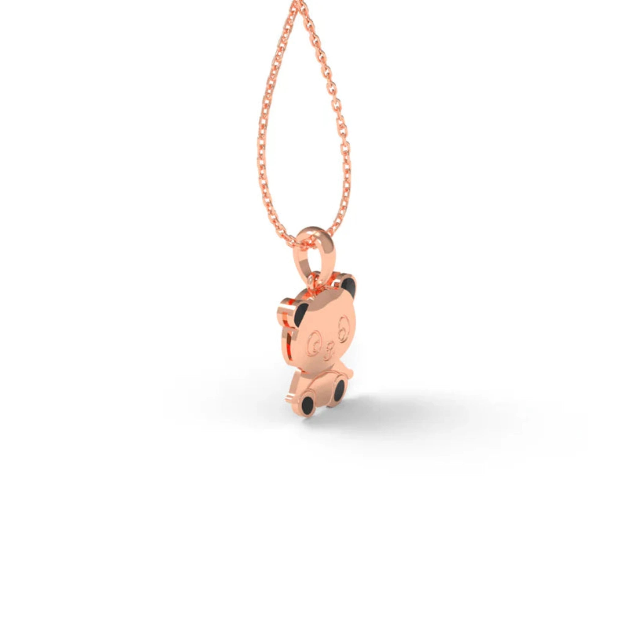 Black Enamel Silver Rose Gold Friendly Panda Bear Pendant for Kids