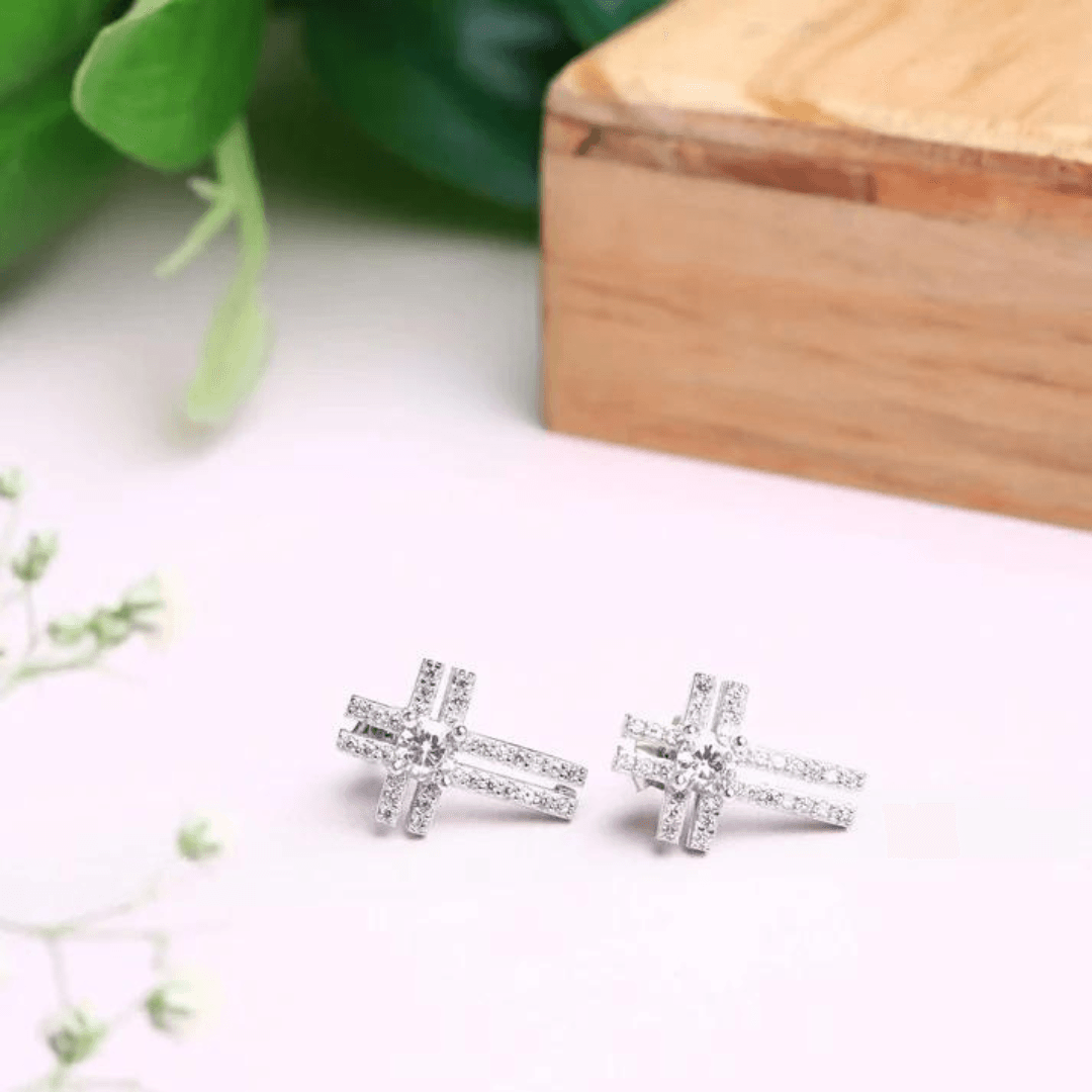 925 Sterling Zircon Cross Stud Earrings - Auory