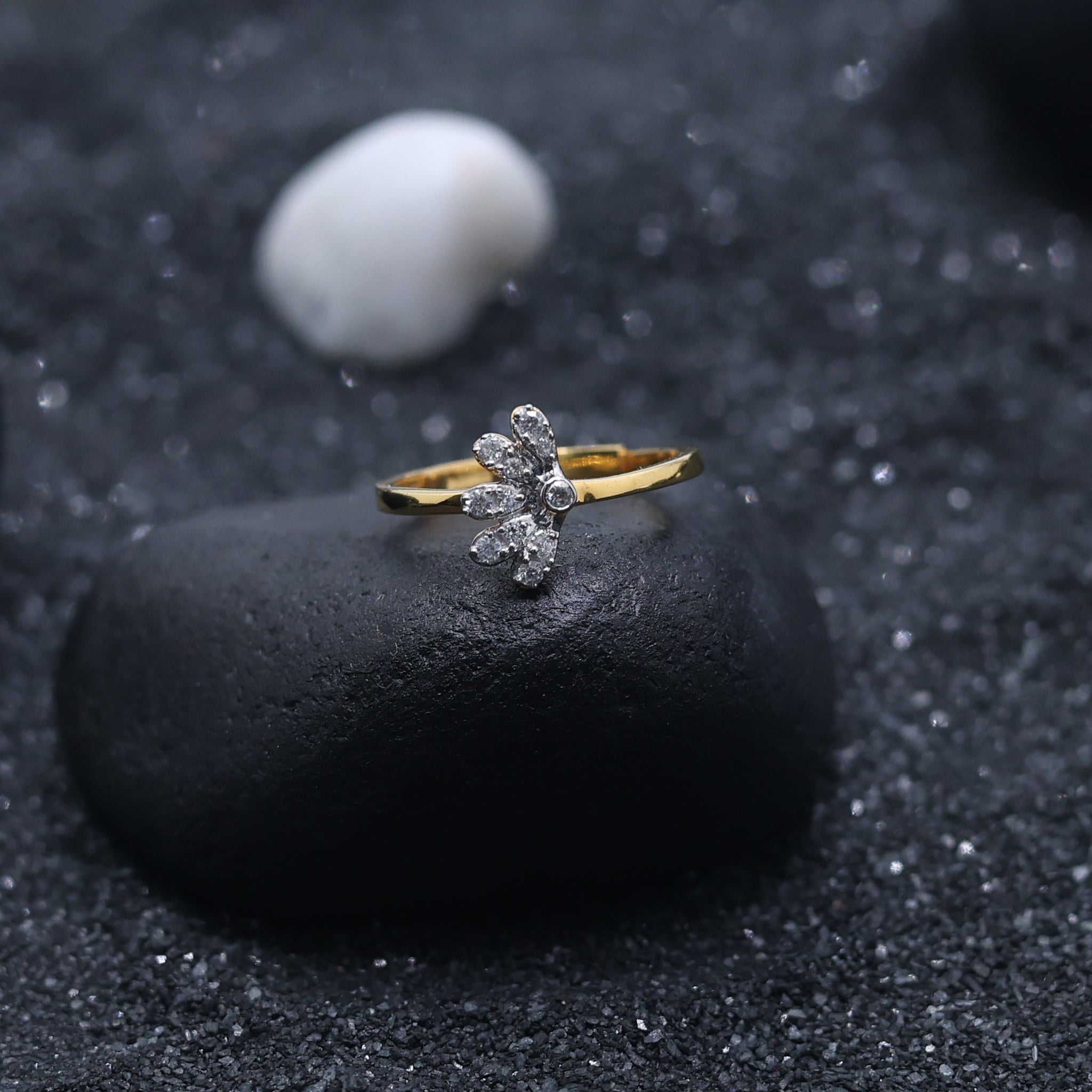 Yellow Gold Adjustable Silver Half-Flower Inspired Petal Lightweight Ring For Woman