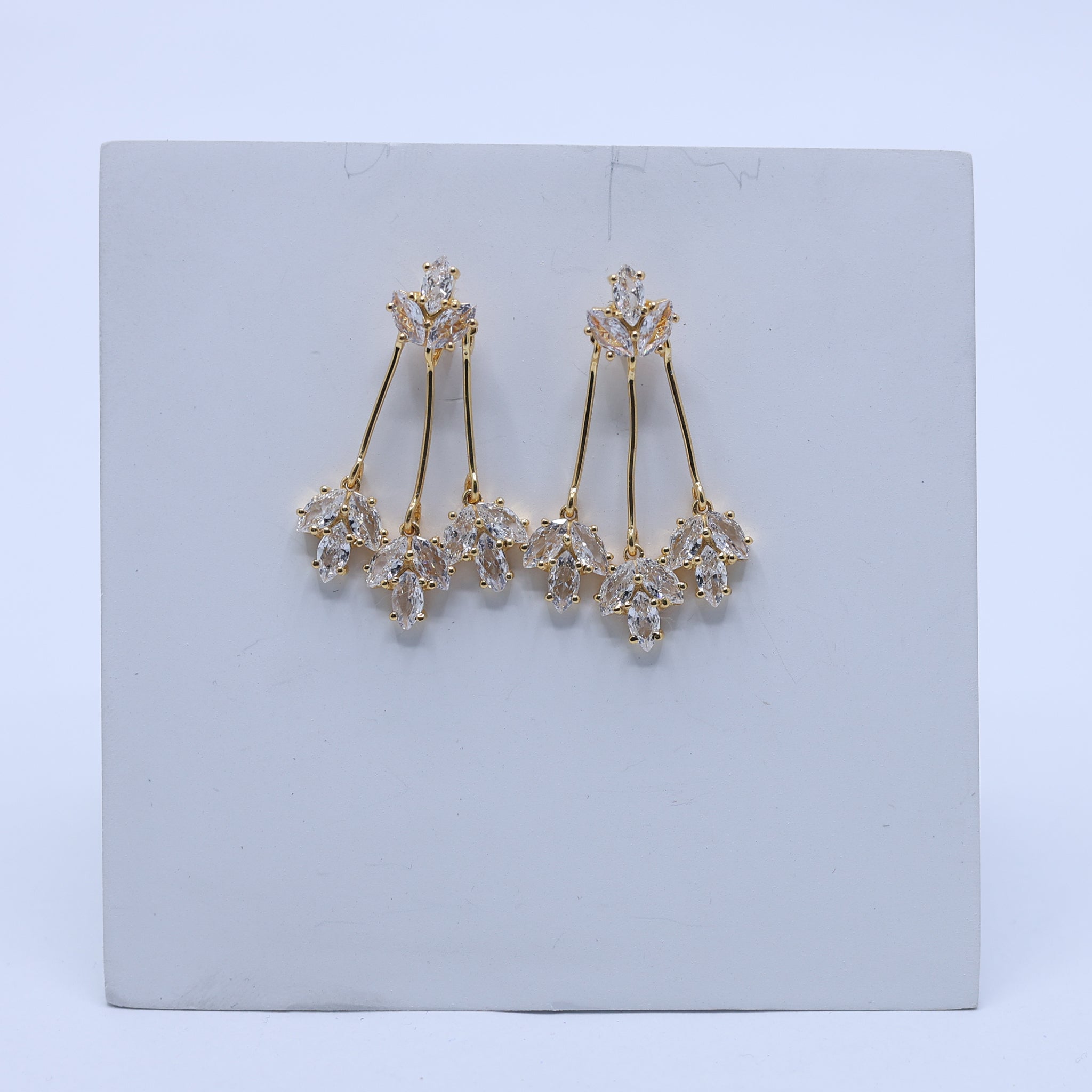 Silver Marquise Trio Leaf Dangle Petite Leaflet Yellow Gold Earring For Woman