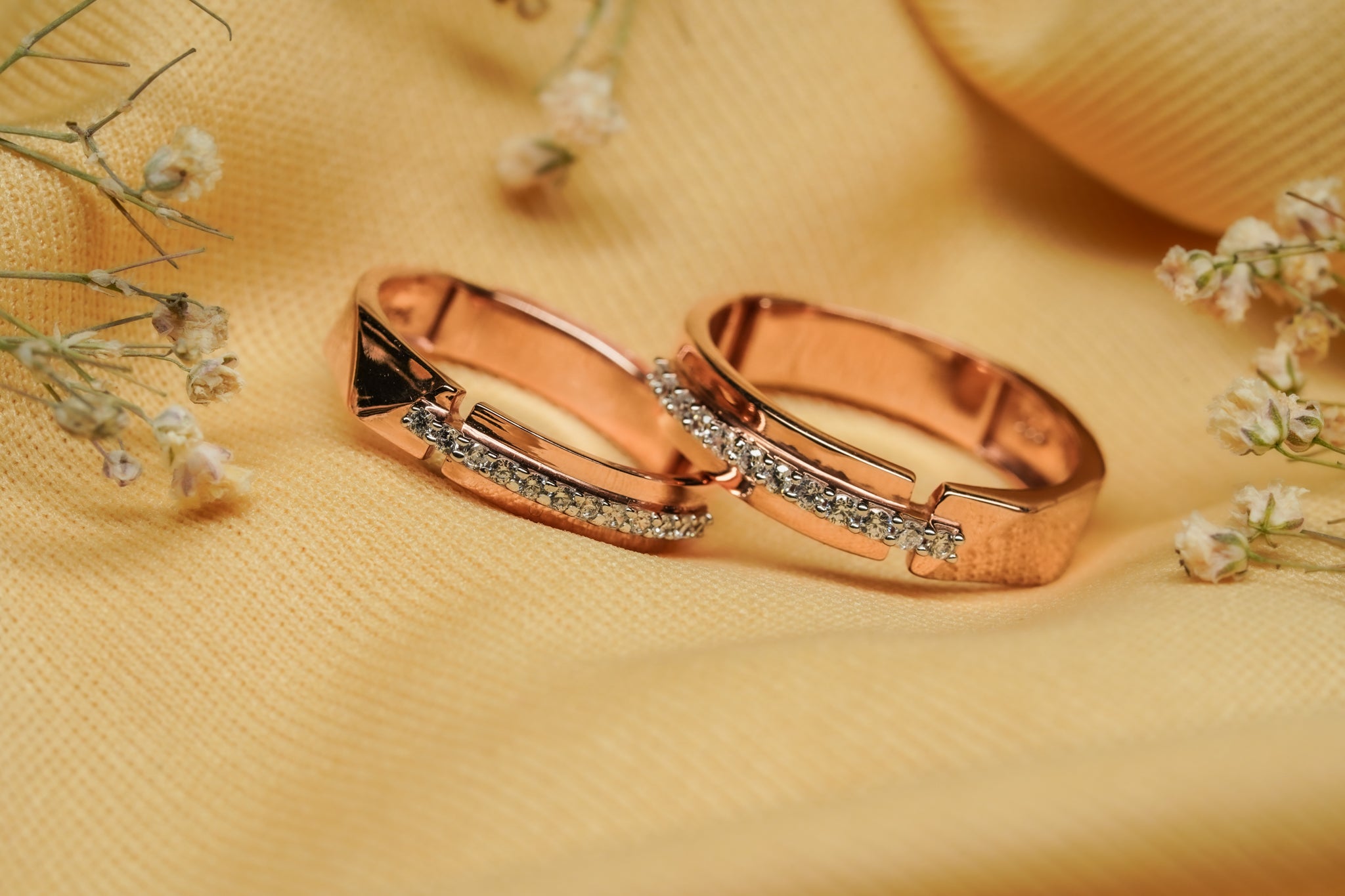 Split Rose Gold Adjustable Silver Modern Band For Couple