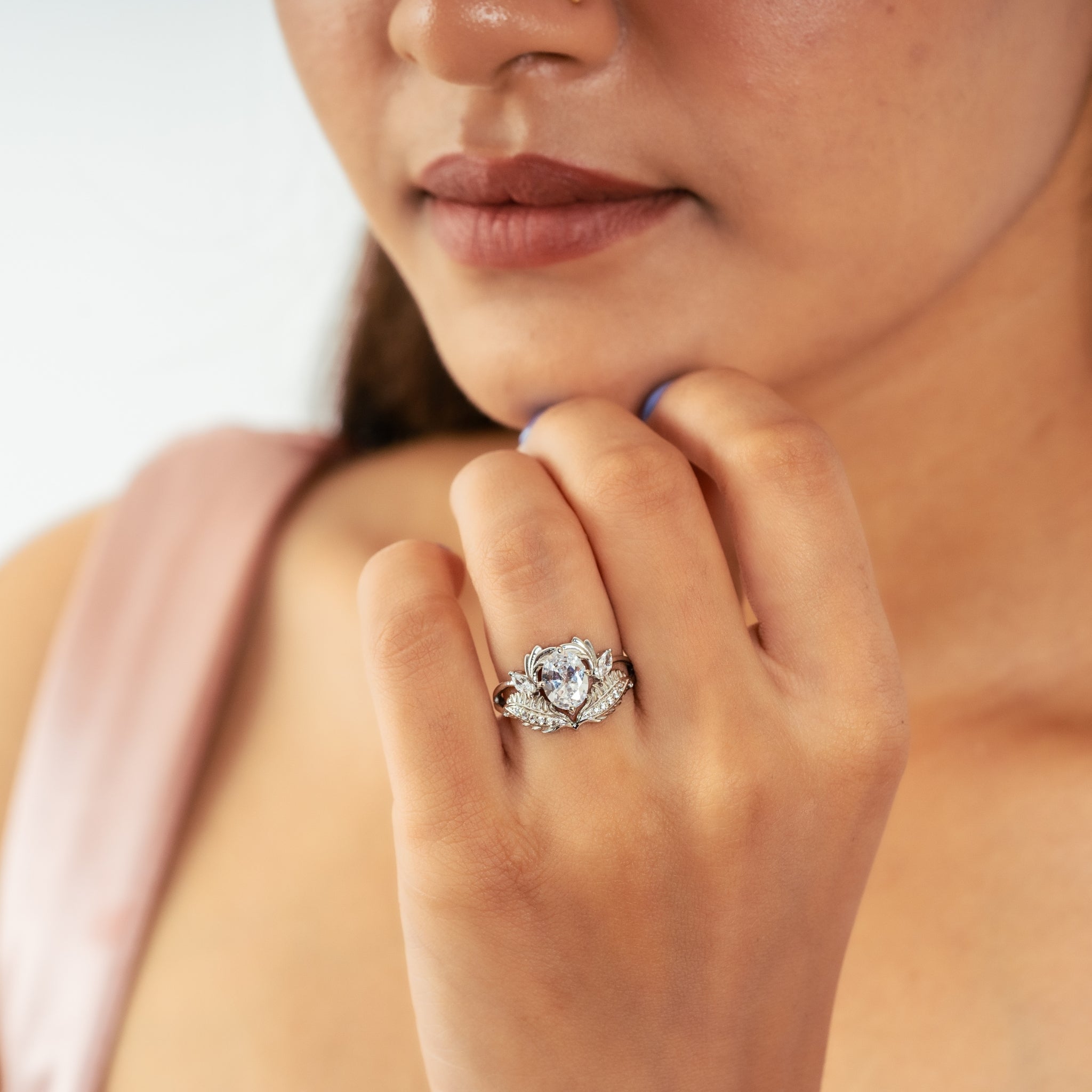 Sterling Silver leafy stone Adjustable ring