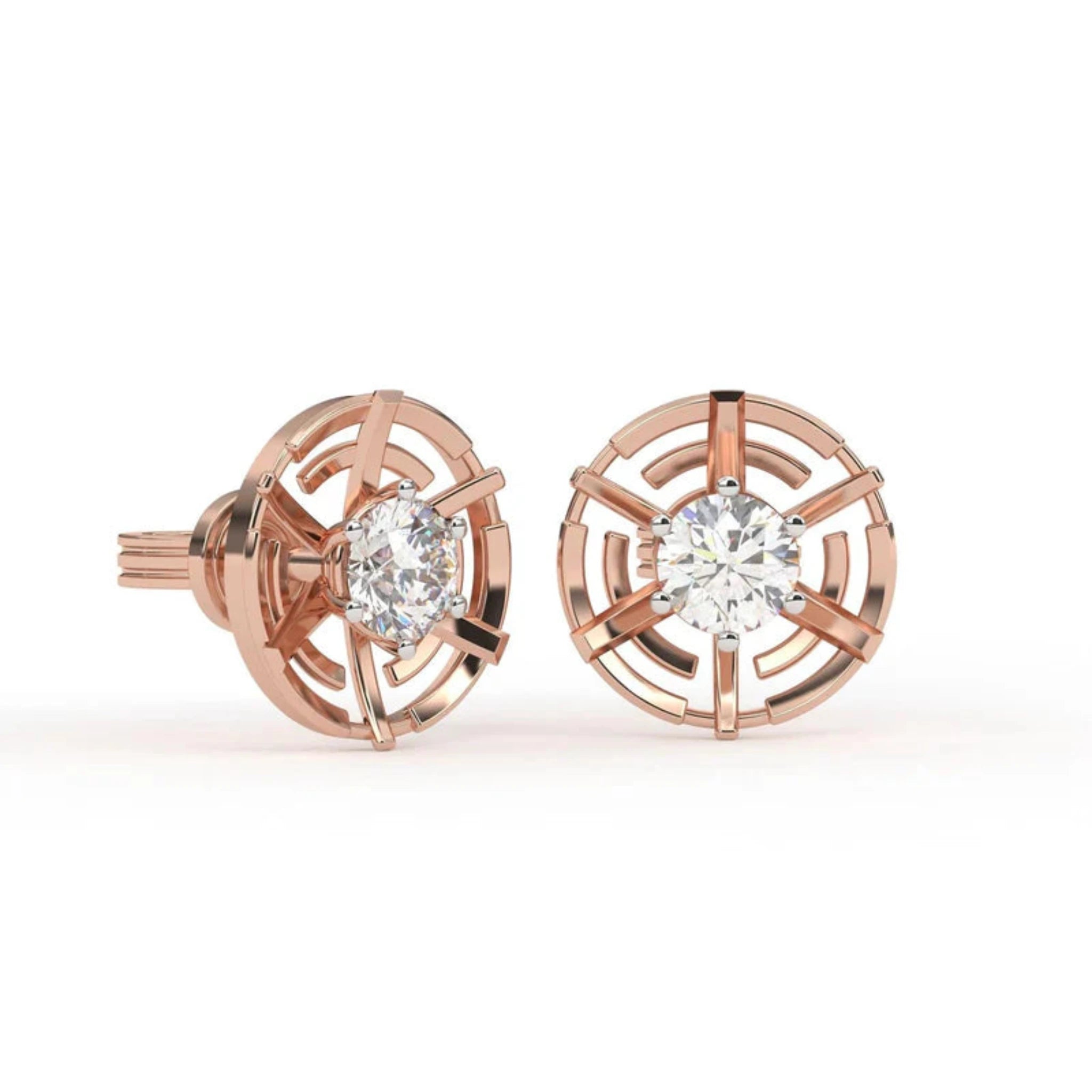 Rose Gold Adjustable Silver Geometric Round Stud Earrings For Woman