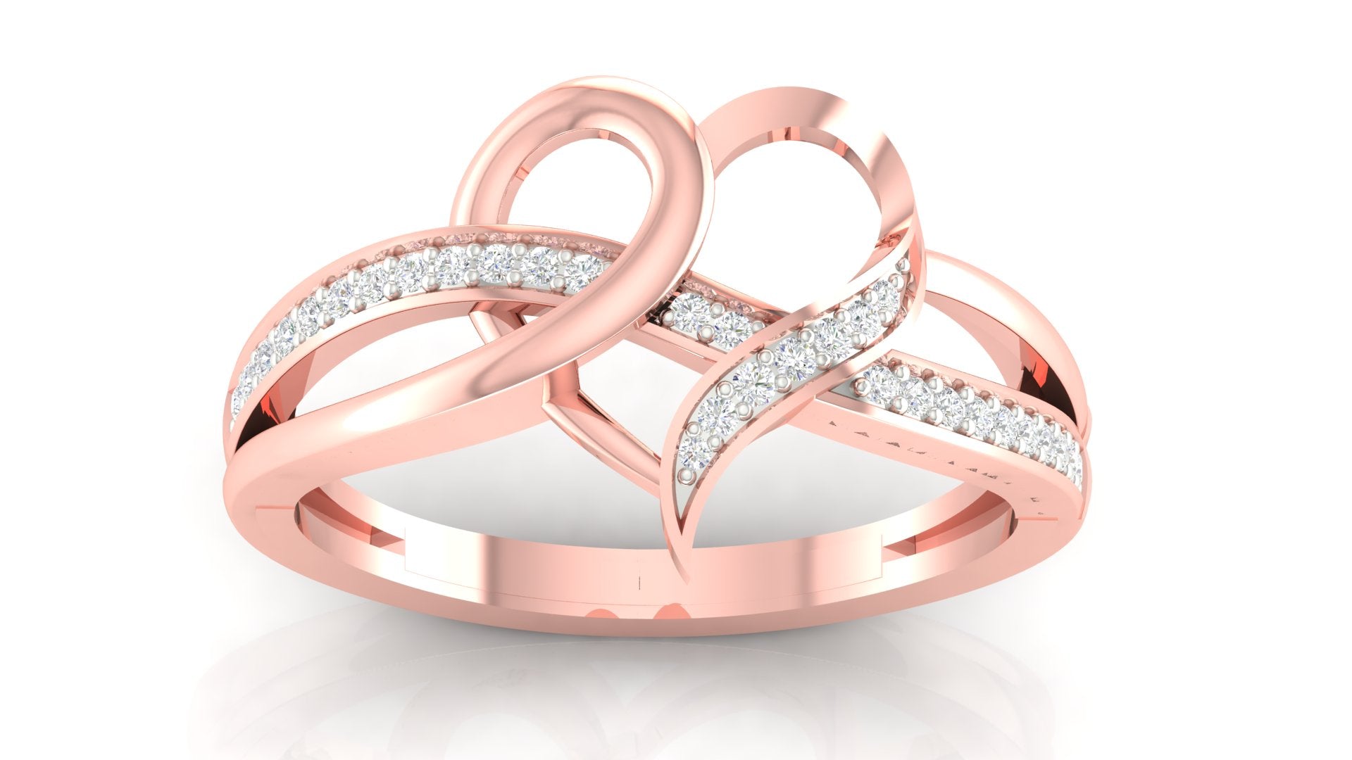 Intricate Heart Rose Gold Silver Adjustable Pave Diamond Band For Women