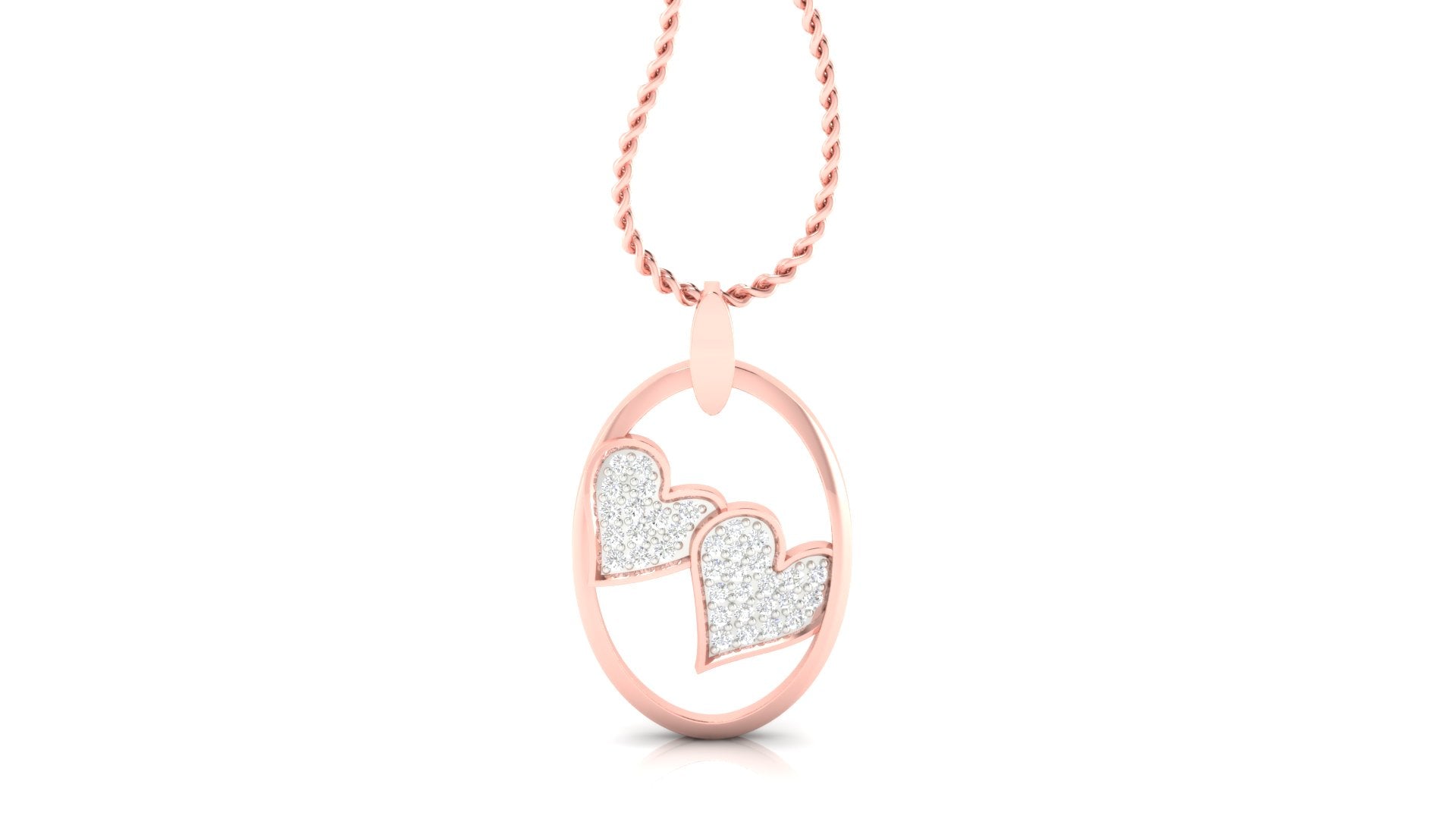 Silver Oval Adjustable Dual Heart Rose Gold Pendant For Women