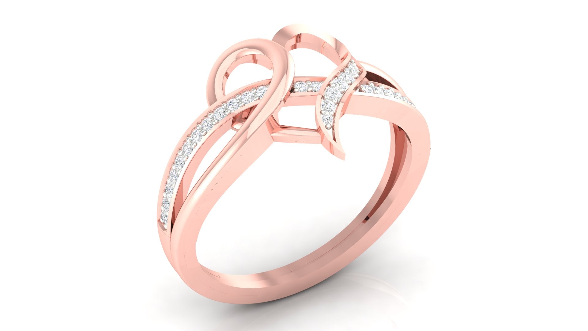 Intricate Heart Rose Gold Silver Adjustable Pave Diamond Band For Women