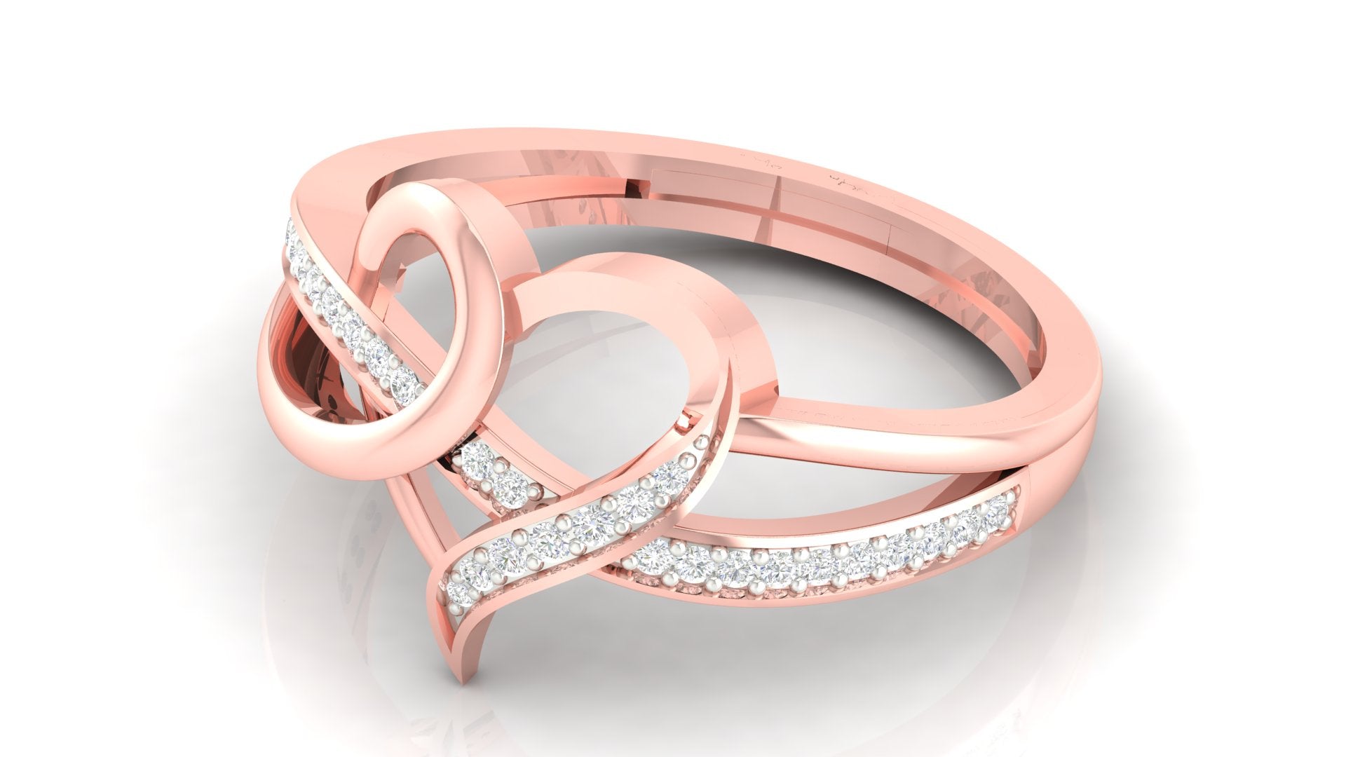 Intricate Heart Rose Gold Silver Adjustable Pave Diamond Band For Women