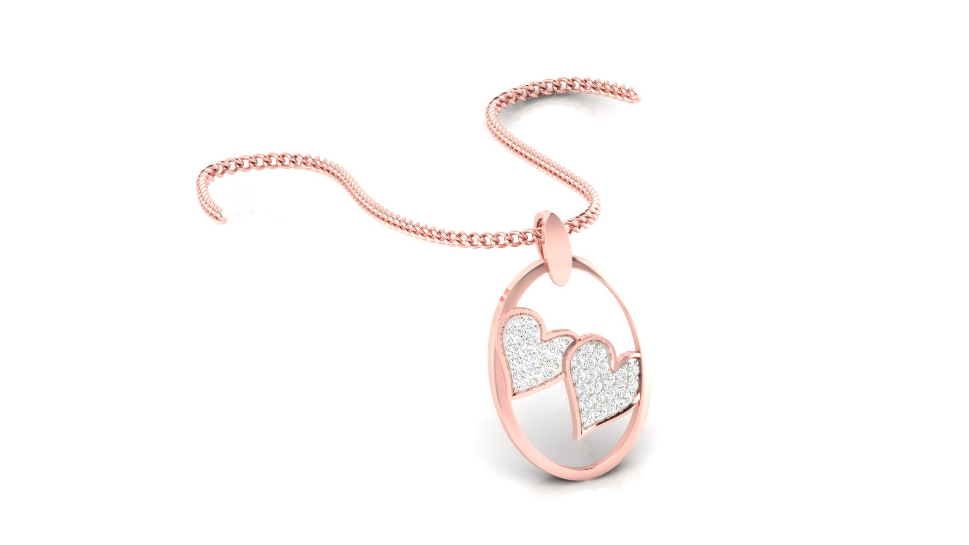 Silver Oval Adjustable Dual Heart Rose Gold Pendant For Women