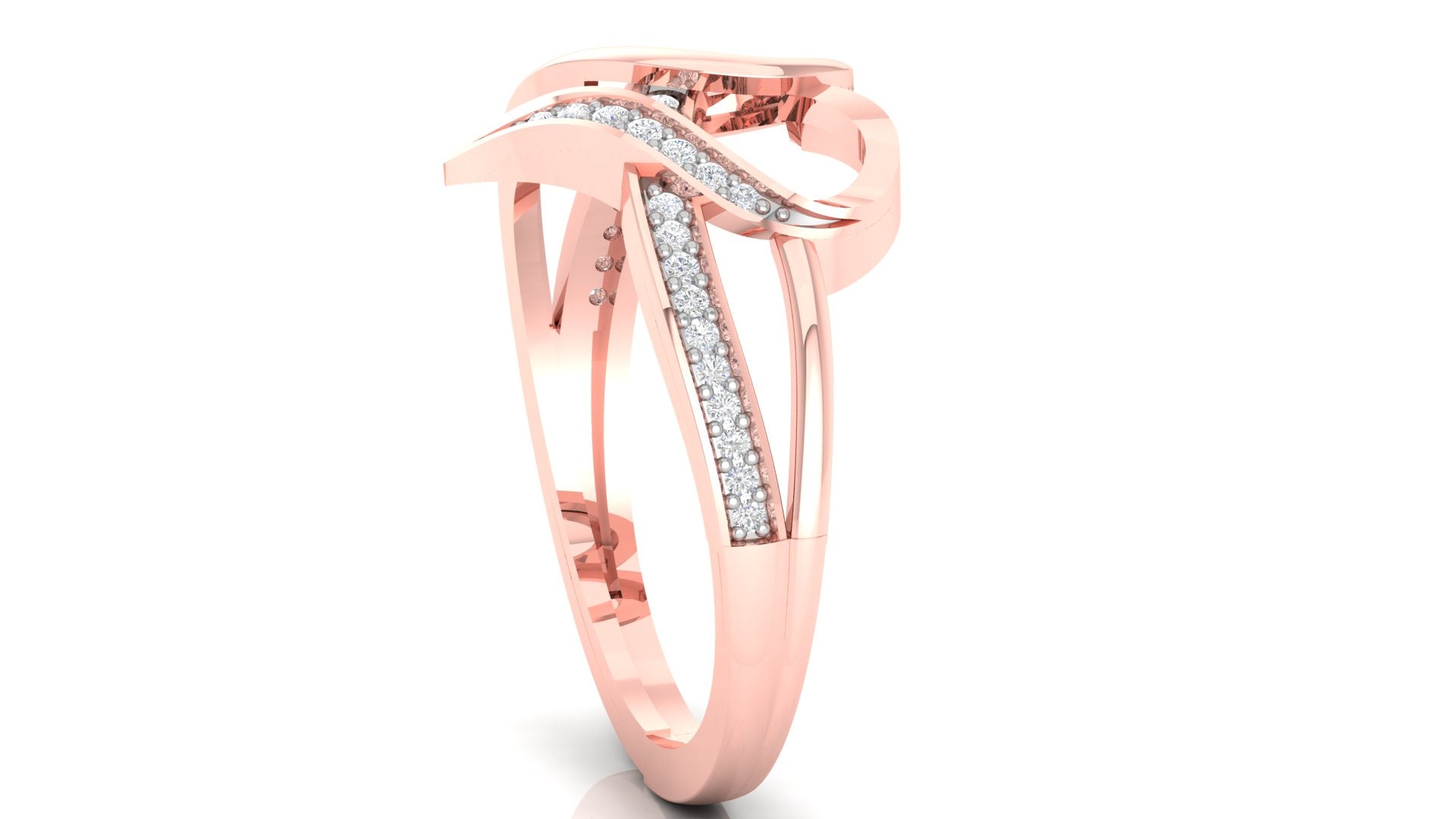 Intricate Heart Rose Gold Silver Adjustable Pave Diamond Band For Women