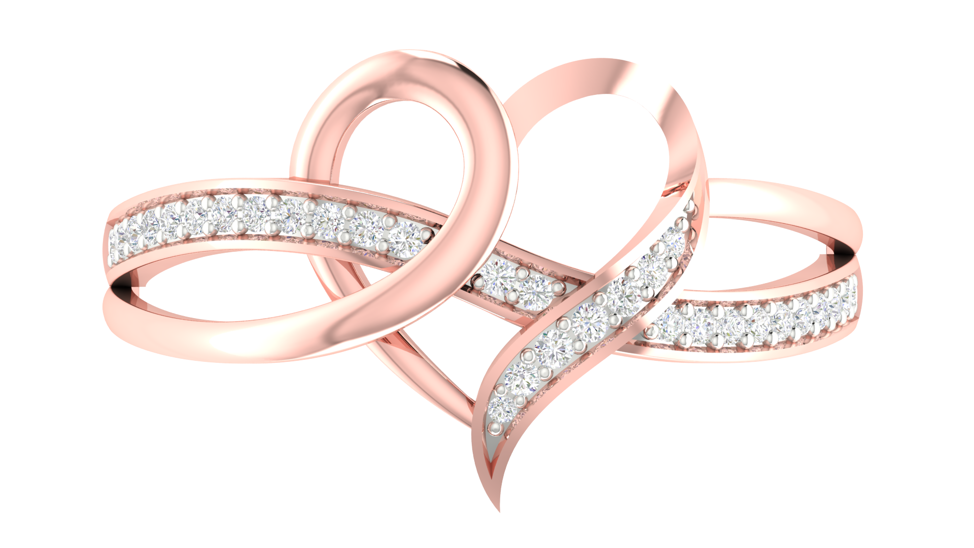 Intricate Heart Rose Gold Silver Adjustable Pave Diamond Band For Women