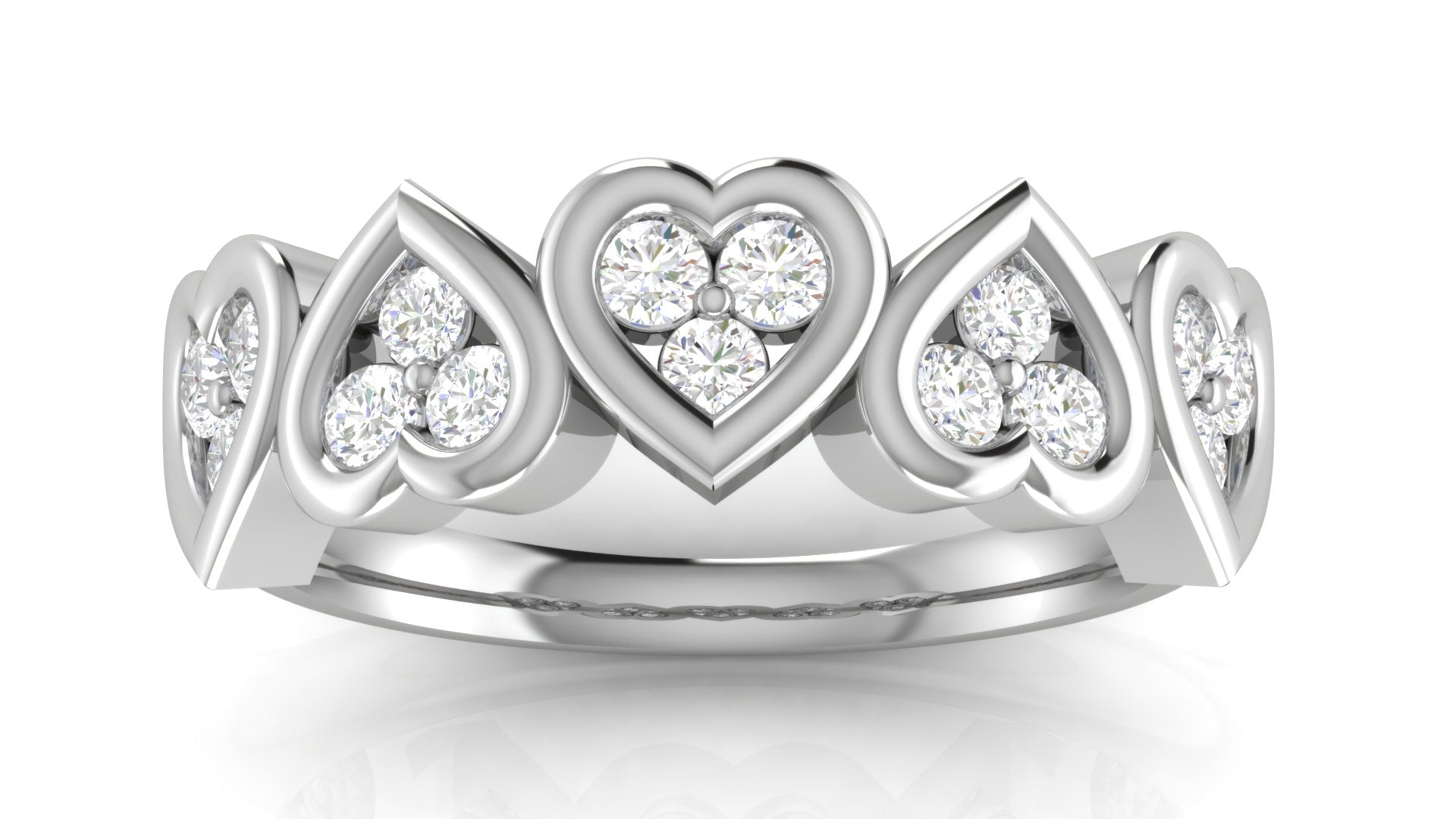 Multi-Heart White Gold Silver Adjustable Elegant Ring For Women