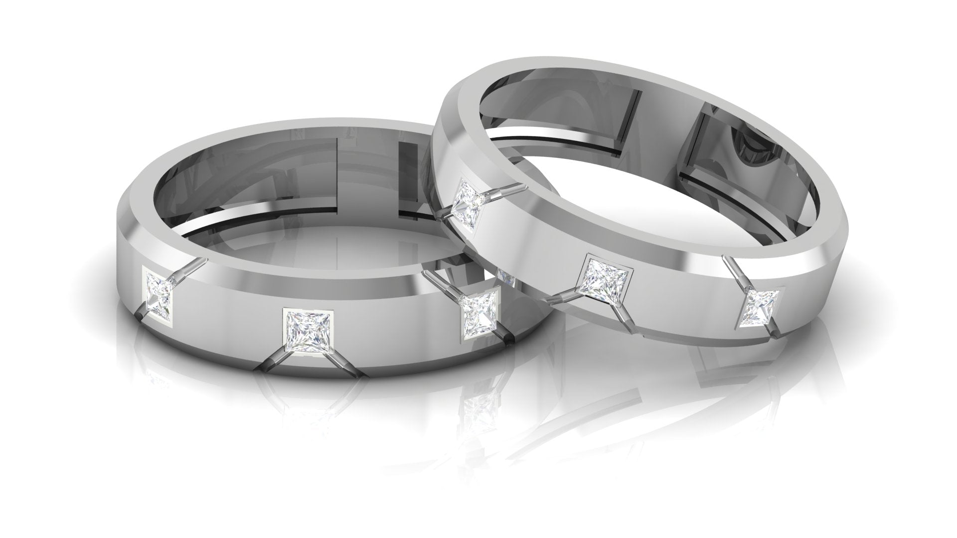 Adjustable Silver White Gold Charming Triple-Diamond Band For Couple