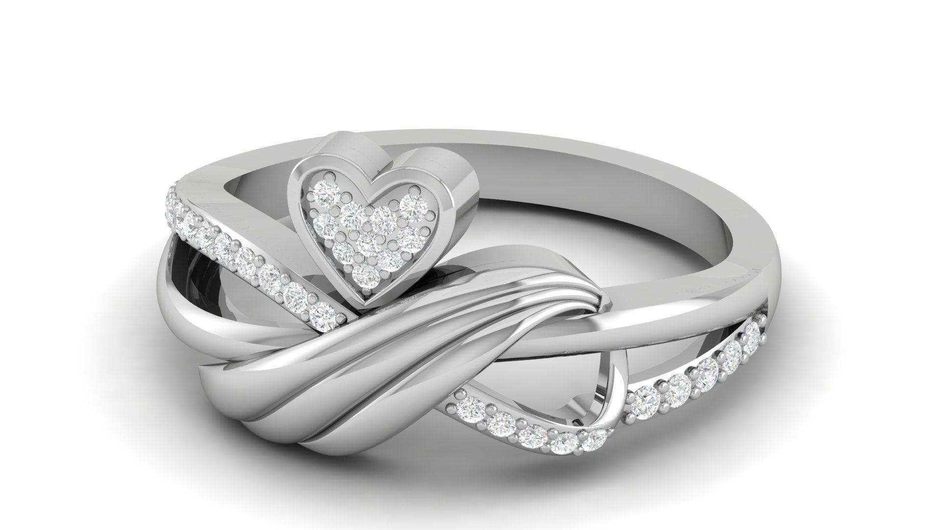 Eternity Heart White Gold Silver Adjustable Elegant Ring For Women