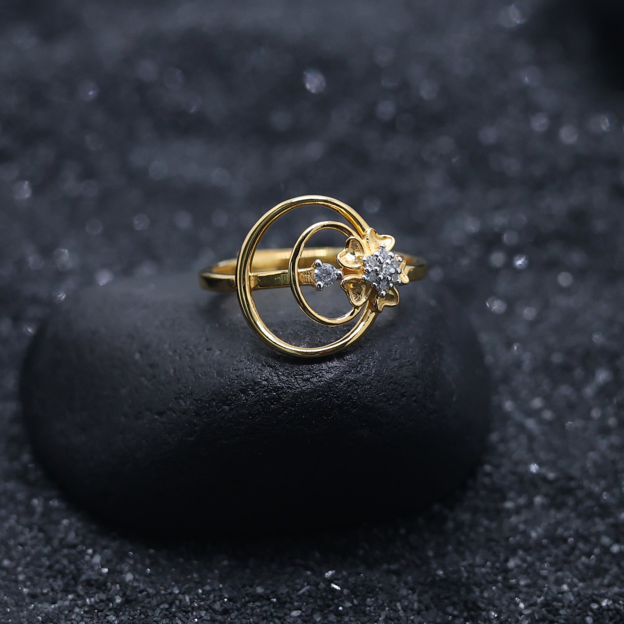 Yellow Gold Adjustable Silver Stylish Double Swirling Floral Zirconia Stones Ring For Woman