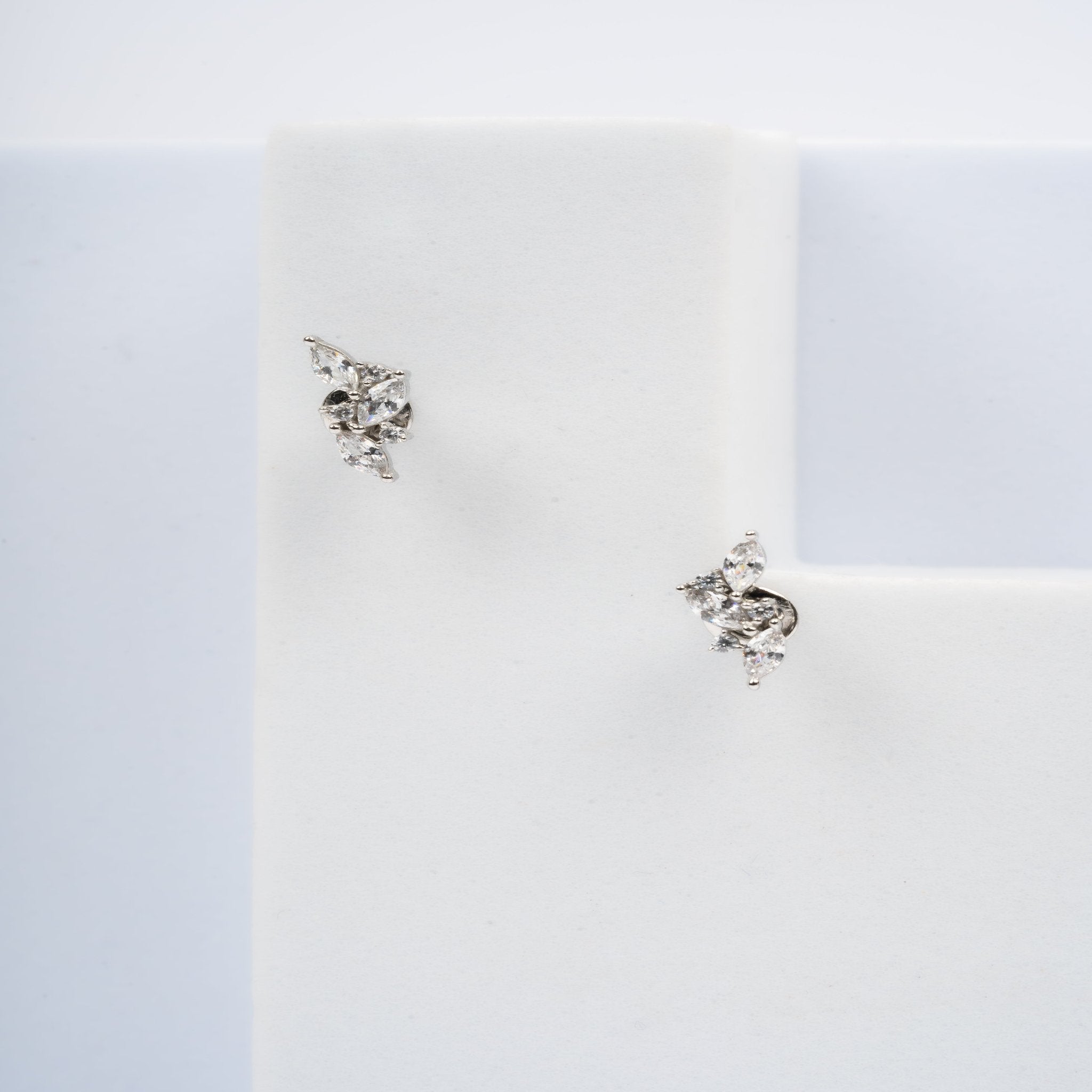 Delicate Wing White Gold Silver Petite Floral Earring For Woman