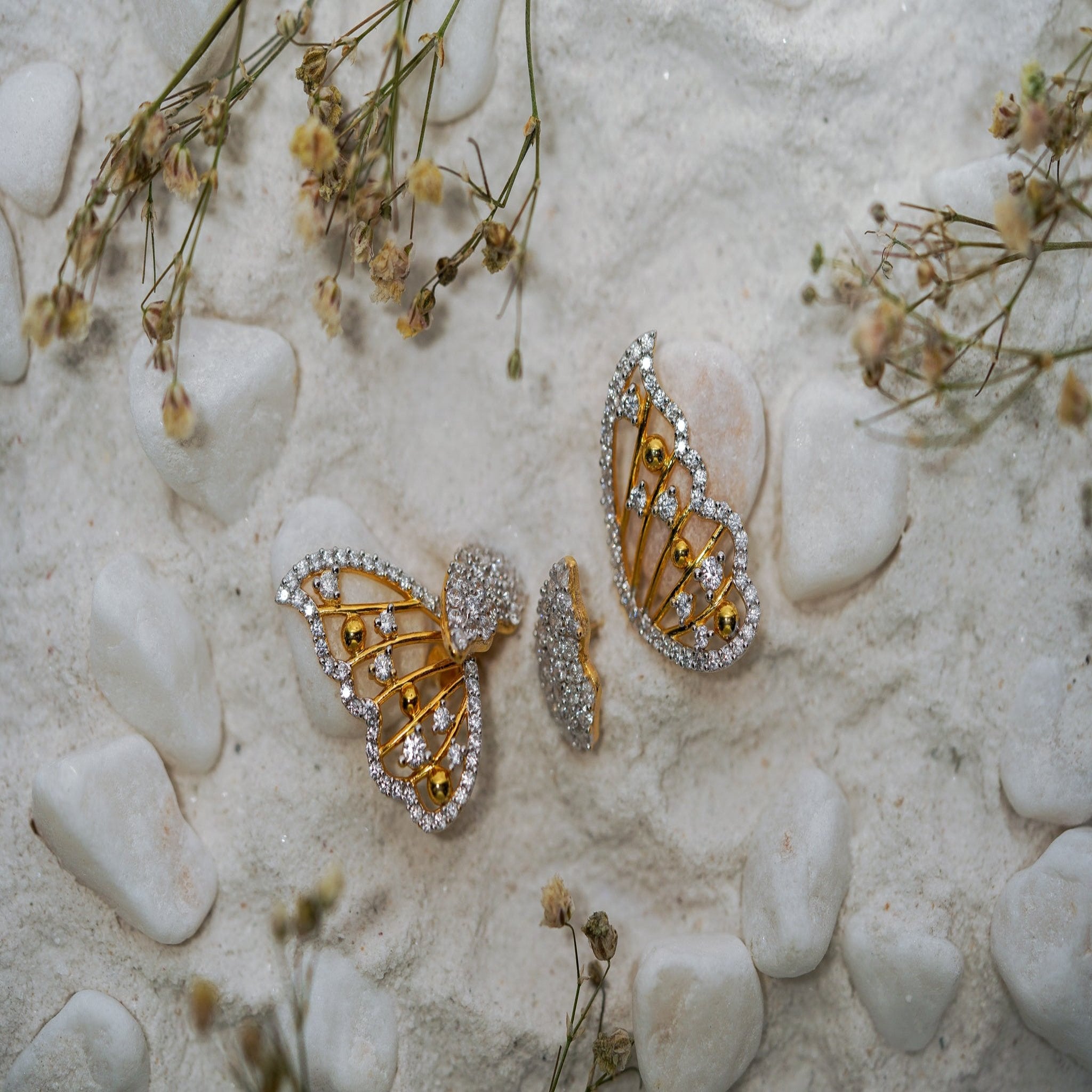 Elegant Butterfly Wing Silver Yellow Gold Earring For Women