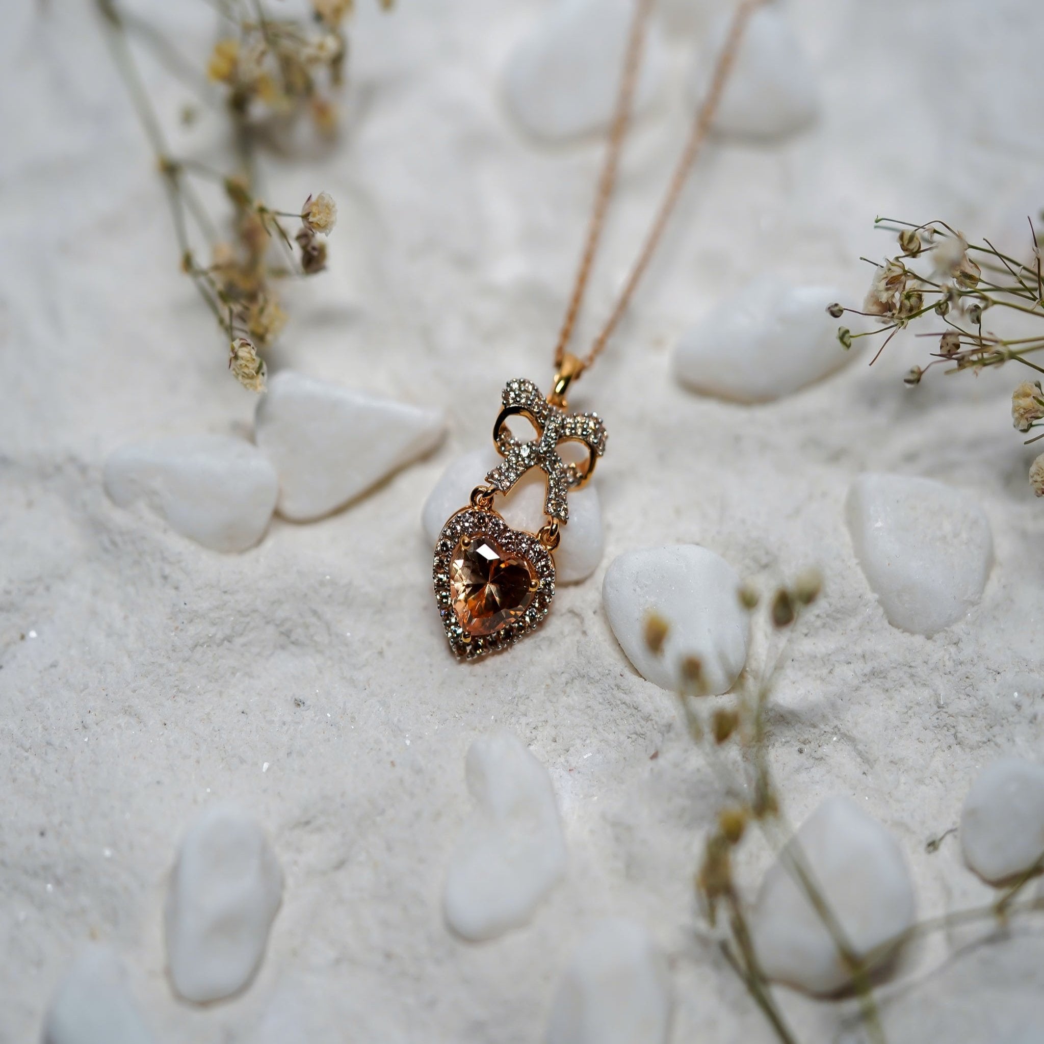 Yellow Gold Brown Bow Heart Pendant