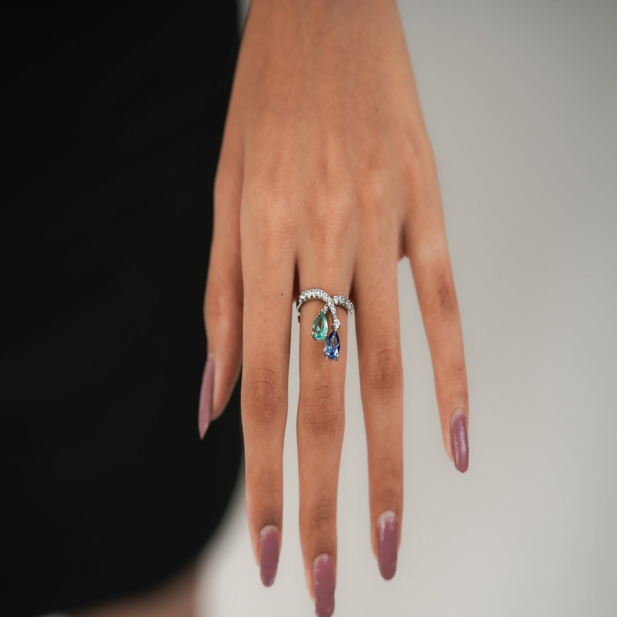 Pear cut blue green stone ring