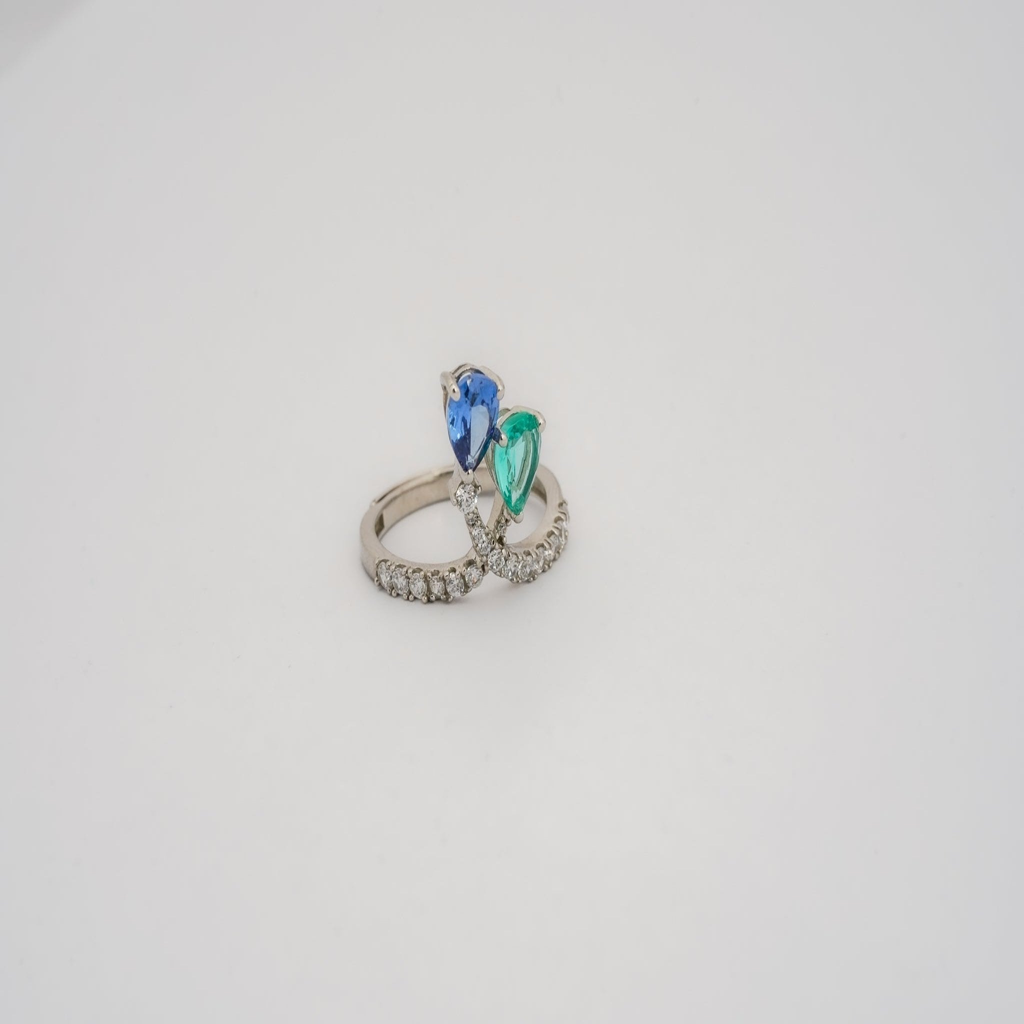 Pear cut blue green stone ring